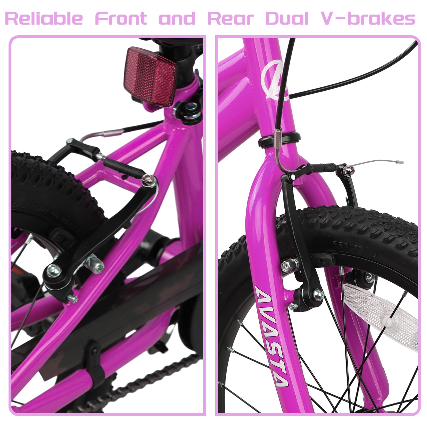 AVASTA Vélo Enfant 18 Pouces pour Enfants de 5, 6, 7 et 8 Ans, garçons et Filles, avec Deux Freins à Main, béquille et siège réglable, Rose