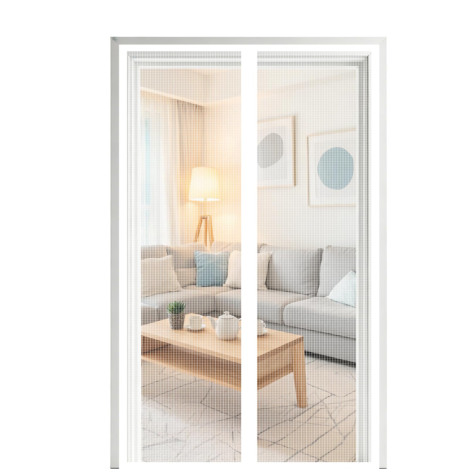 Screen Door 155 x 195 cm Self Sealing Powerful Magnets Magnetic Fly Screen Curtain with Powerful Magnets & Full Frame Magic Tape Suitable for Patio Doors Balcony Bedroom, White