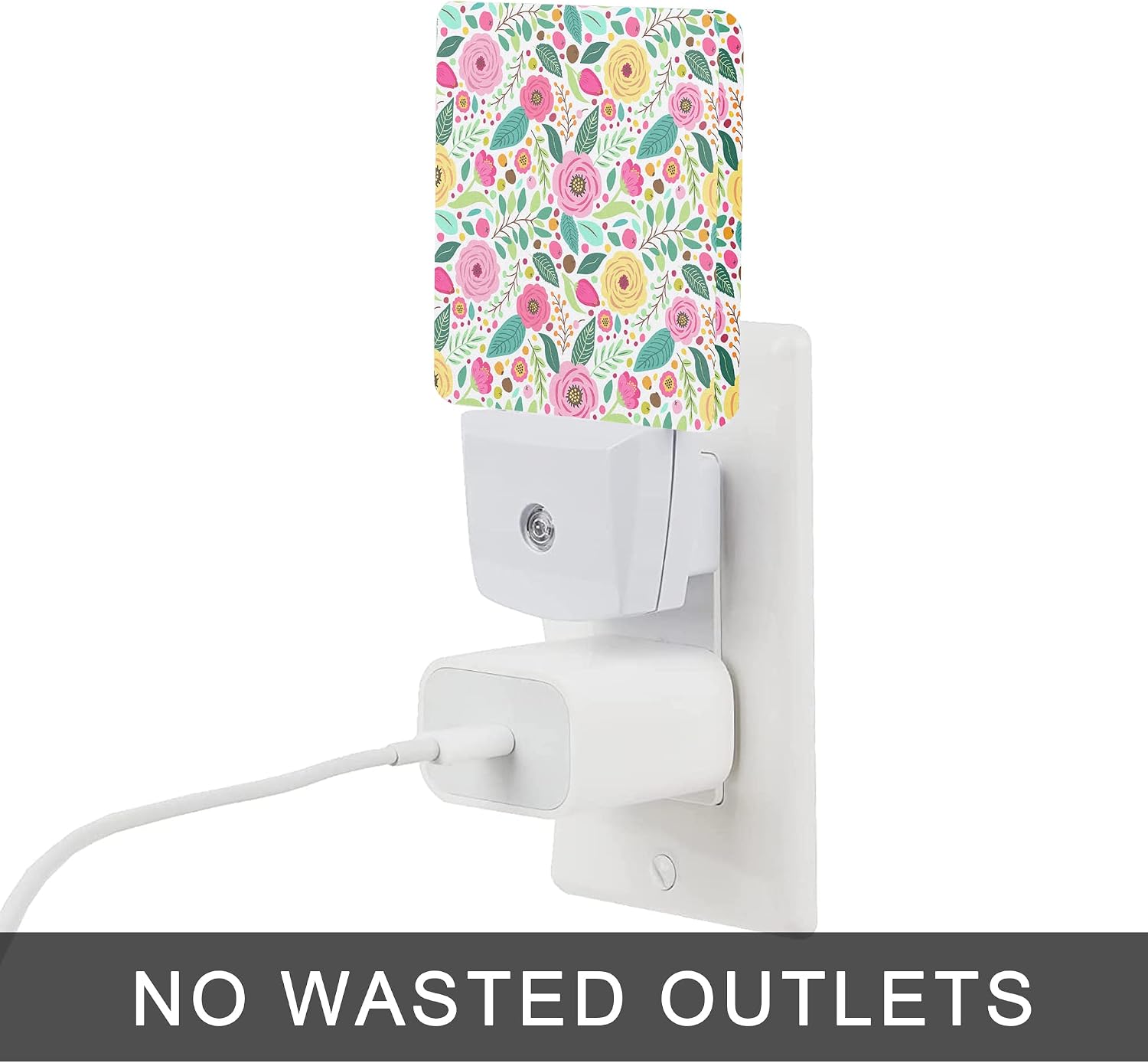 Retro Flowers Night Light,Spring Retro Rustic Flowers Night Lights Plug into Wall with Dusk to Dawn Light Sensors 0.5W Dim Night-Lights for Bedroom image 4