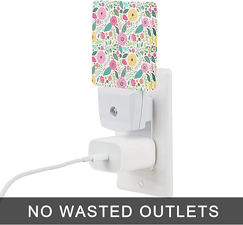 Vista 4 de Luz Nocturna de Flores Retro, Luces Nocturnas Retro Rústicas de Primavera Enchufables en la Pared con Sensores de Luz de Amanecer a Atardecer 0.5W