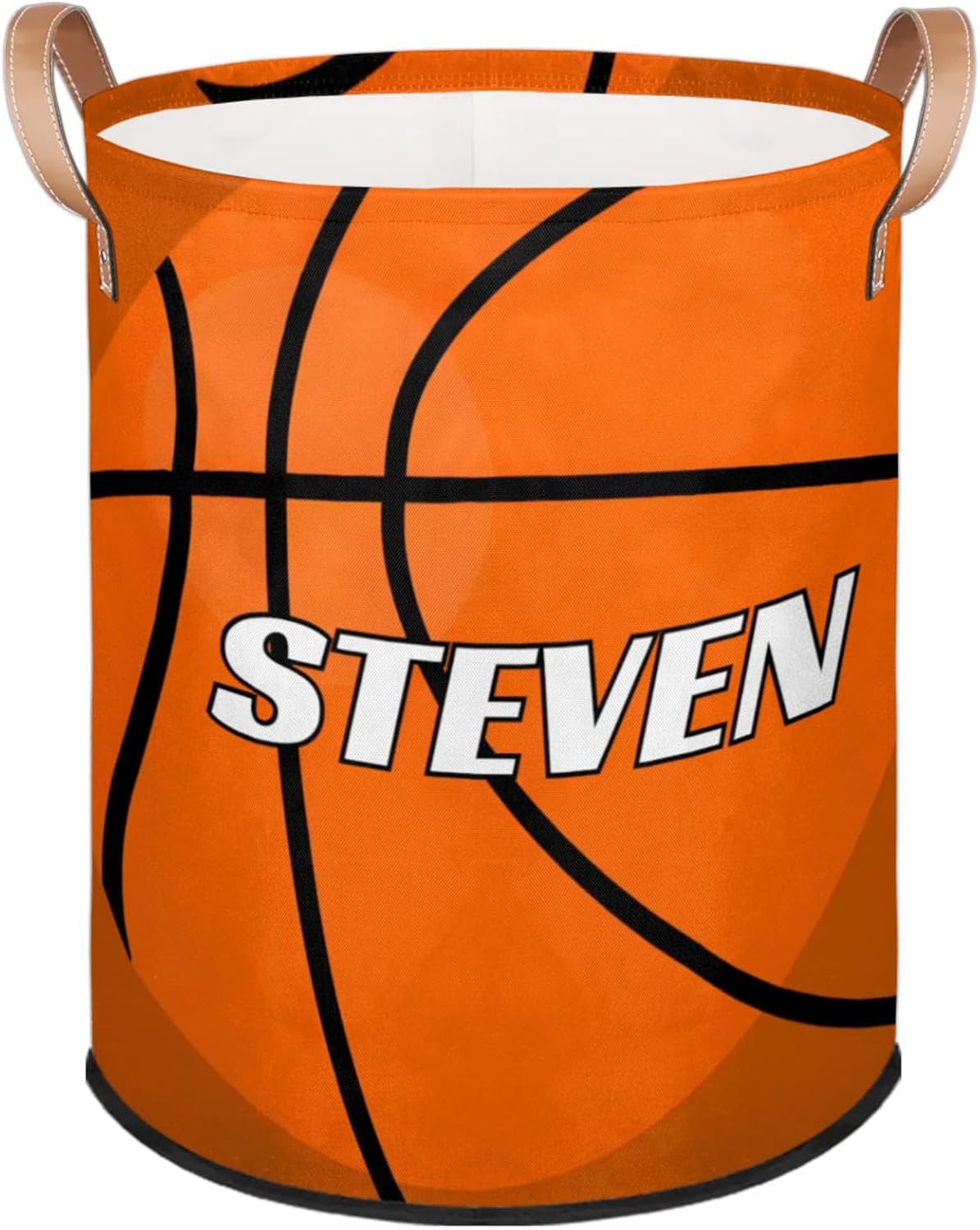 Custom Name Large Laundry Basket Basketball Texture Personalized Foldable Waterproof Laundry Hamper Dirty Clothes Toys Storage Bin with Handles