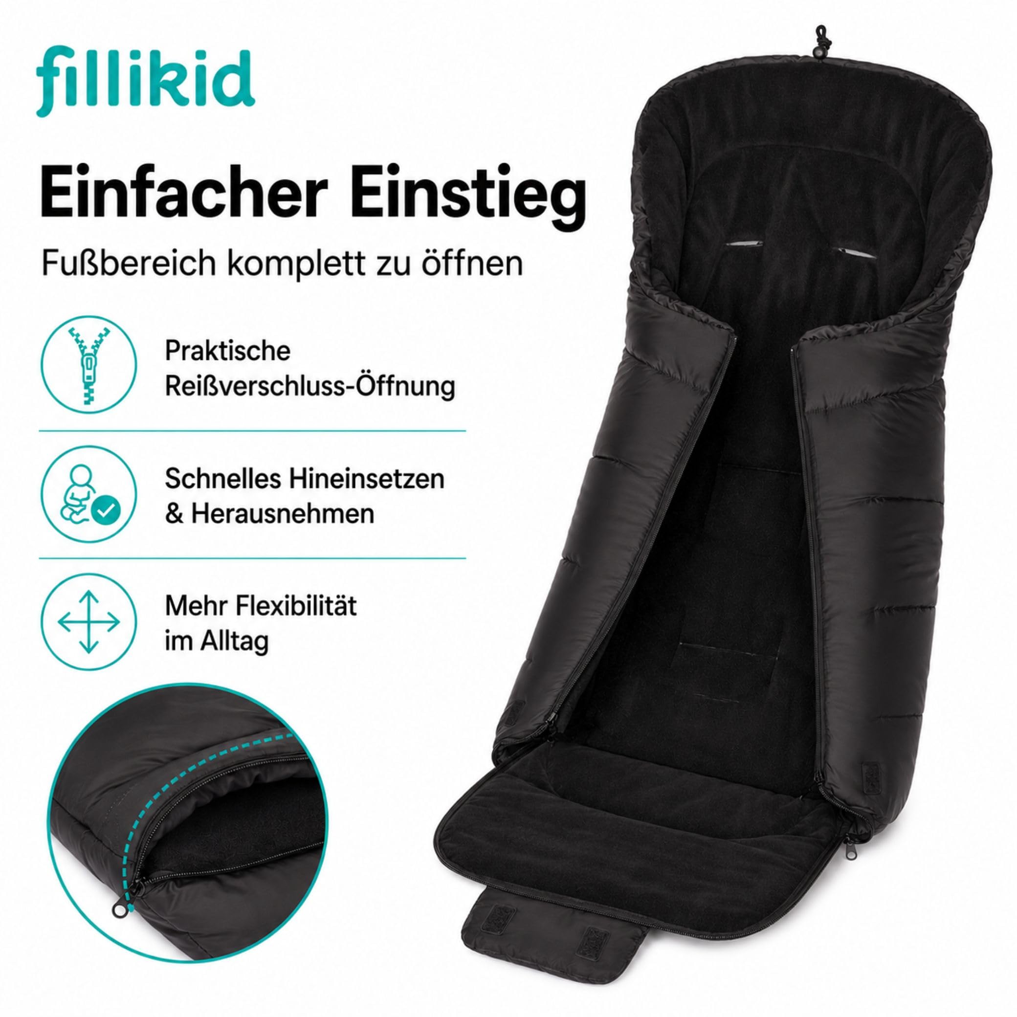Fillikid Winterfußsack Eco Komfort | Kuscheliger Baby-Fußsack universal für Babyschale & Autositz | für Kinderwagen, Buggy & Sportwagen | warmer Fußsack waschbar