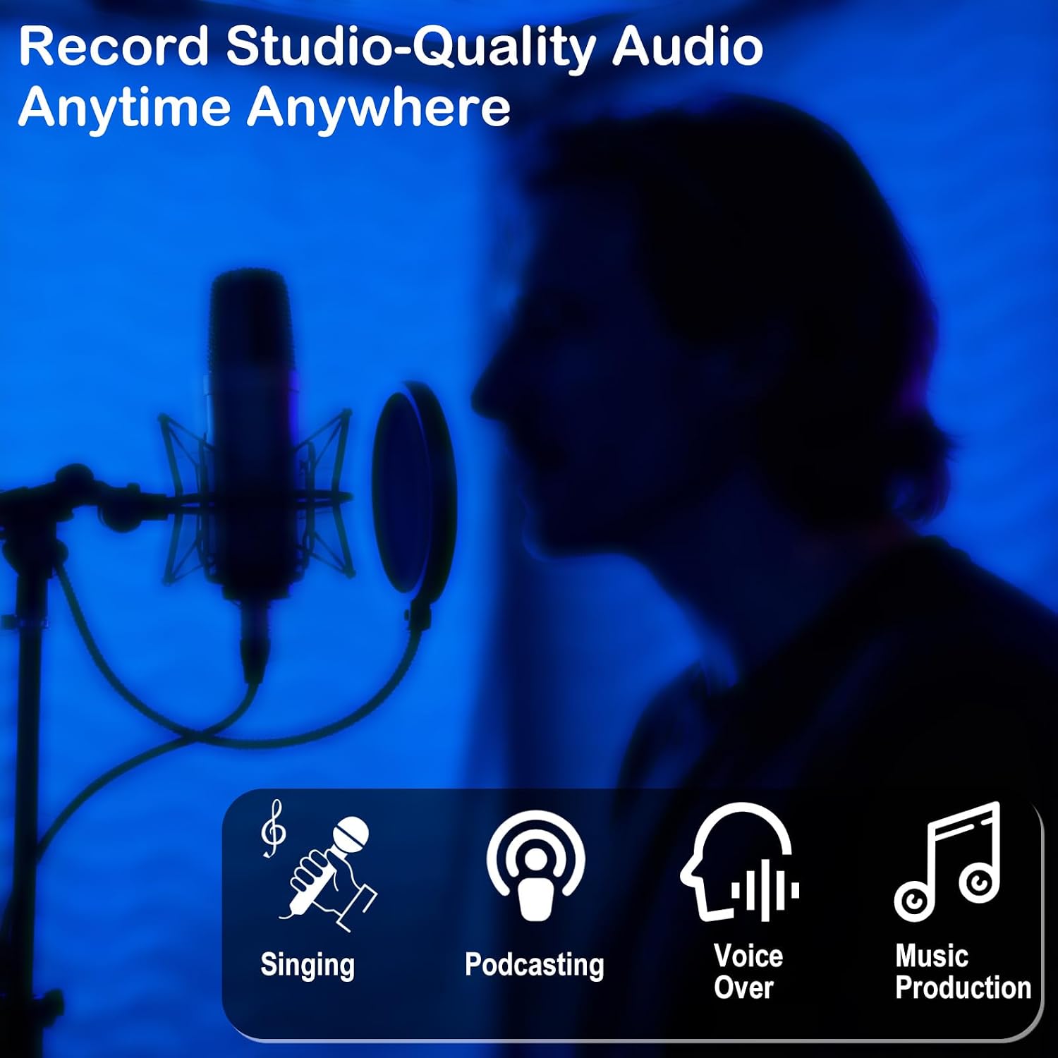 Portable Vocal Booth, Soundproof Recording Booth for Home Studio & Podcast, Recording Studio Equipment with Phone & Tablet Holder, Mixer Stand, Floor Mat & LED Lights