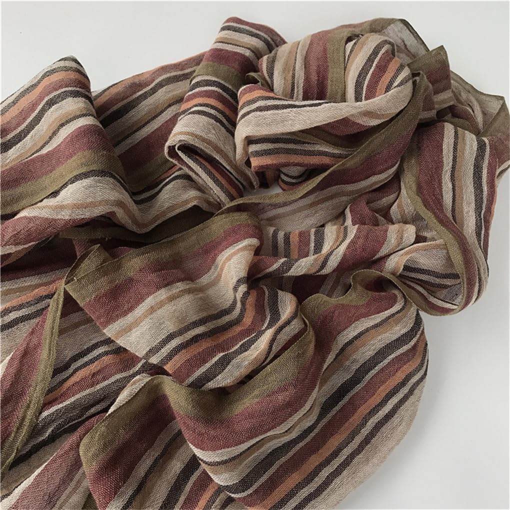 Sciarpa Lunga a Righe in Cotone e Lino da Uomo, Unisex, Morbida e Leggera
