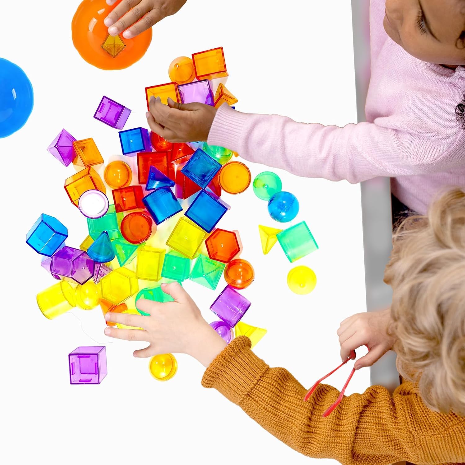 76 piezas de conteo de sólidos geométricos 3D, formas geométricas de plástico colorido, mesa de luz, manipulación, clasificación de conteo, llenado sensorial para mesa ligera, entrenamiento de