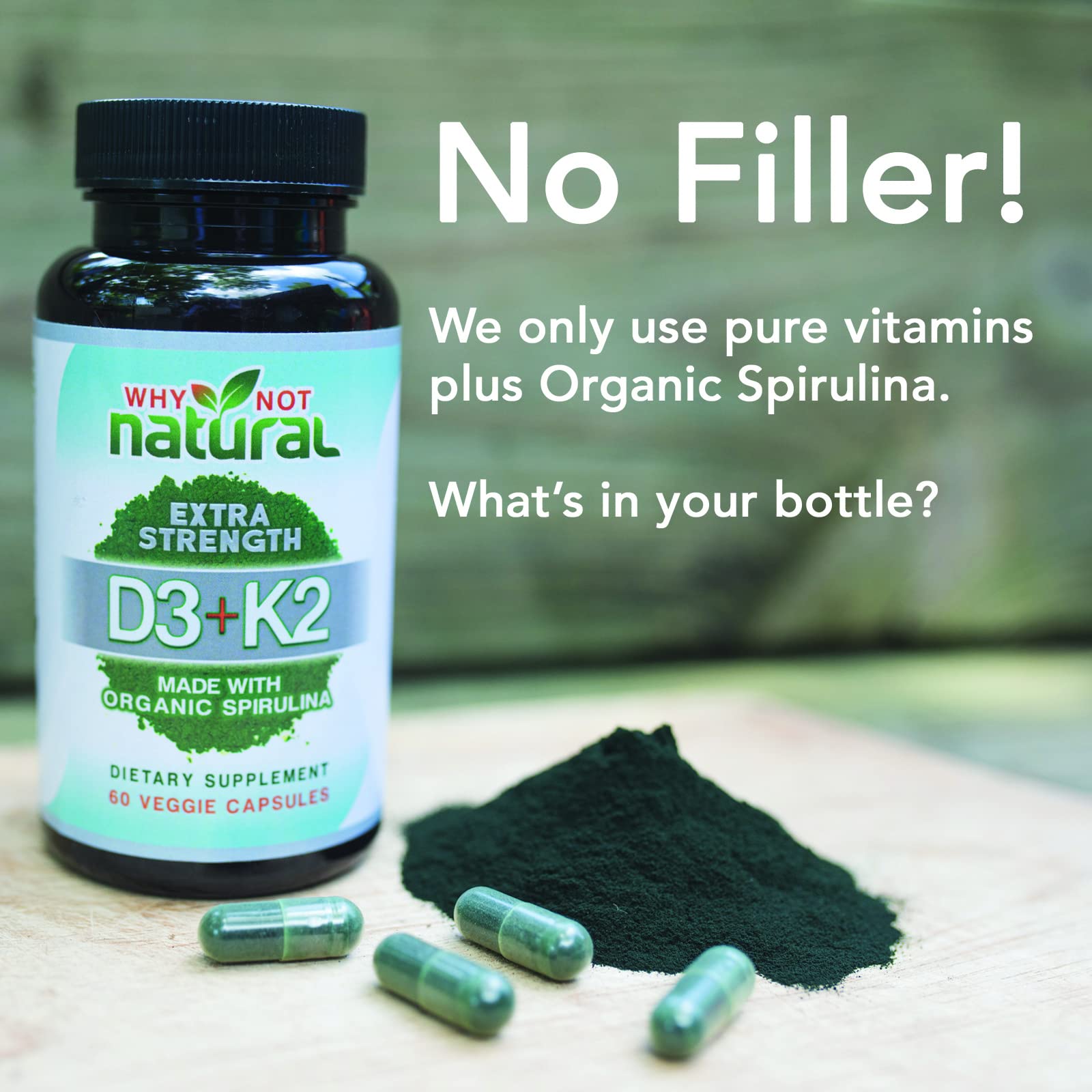 Vitamina D3 K2 (MK7) con espirulina orgánica, supleme...B074GTBN7V