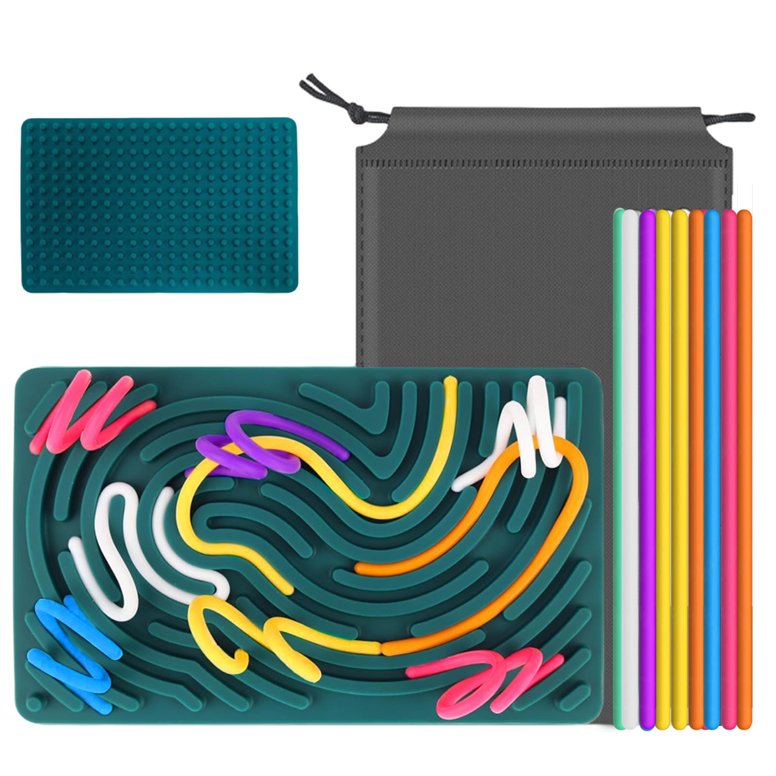 Silicone Sensory Activity Board, Autism Toys, Sensory Toys for Autism, ADHD Fidget Toys, 7 Colors Kids Fidget Toys with 20 Strings