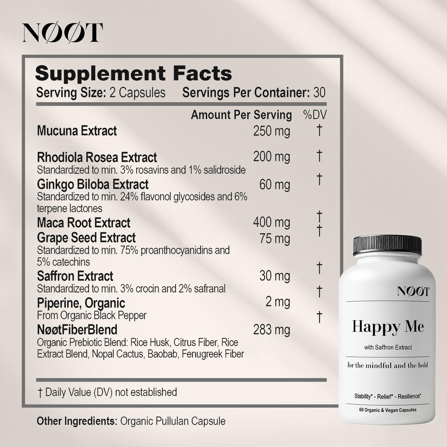 NOOT Happy Me – Natural Mood Support Supplement for Women & Men | Saffron Supplement with Rhodiola & Maca Adaptogens | Supports Calm & Emotional Balance | Vegan, Plant-Based Happy Pills | 60 Capsules — Amazon image 7