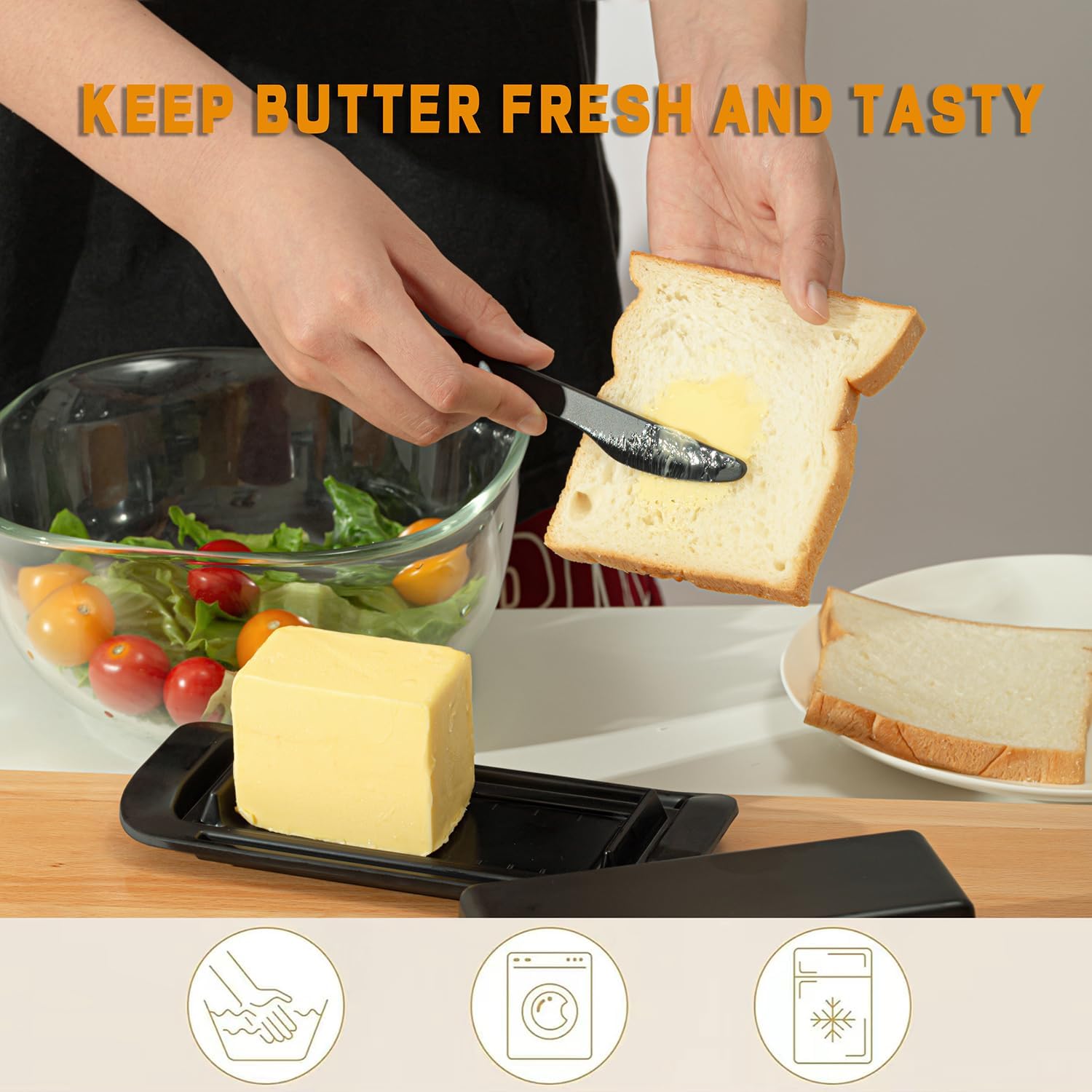 Black Butter Dish, Butter Dish With Lid for Countertop, Unbreakable Butter Keeper With Lid and Knife, Butter Holder for 1 Stick Butter, Butter Container for Home, Camping, Multipurpose