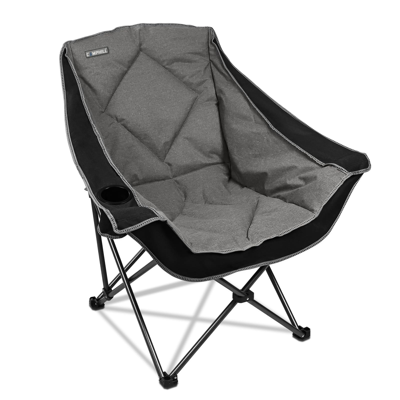 CAMPHILL Folding Camping Chair,Oversized Portable Camping Chair with Cup Holder,Heavy Duty Padded Lawn Chair for Camping, Tailgates, Beach, and Sports