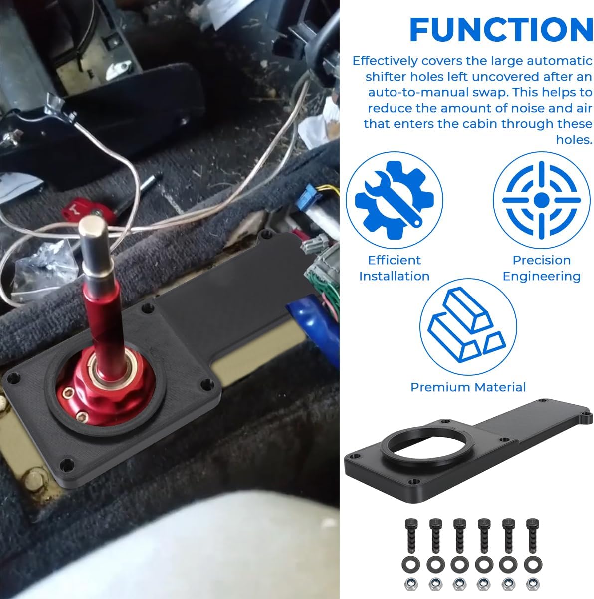 MOTOQUEEN Auto to Manual Conversion Shifter Hole Cover Plate for 1992-2000 Honda Civic and for 1994-2001 Honda Integra - with Bolts Washers Nuts