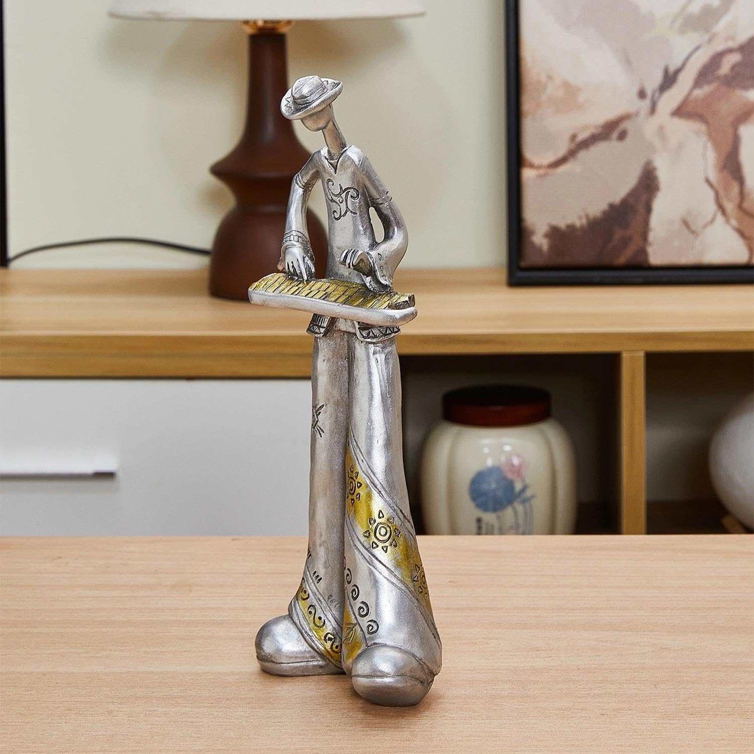 YUZDNM Jazz Saxophonist Figurine, Resin Retro Saxophone Player Sculpture Home Office Desk Decor Ornament, Classic Melody Playing Statue Housewarming Gift(#b)