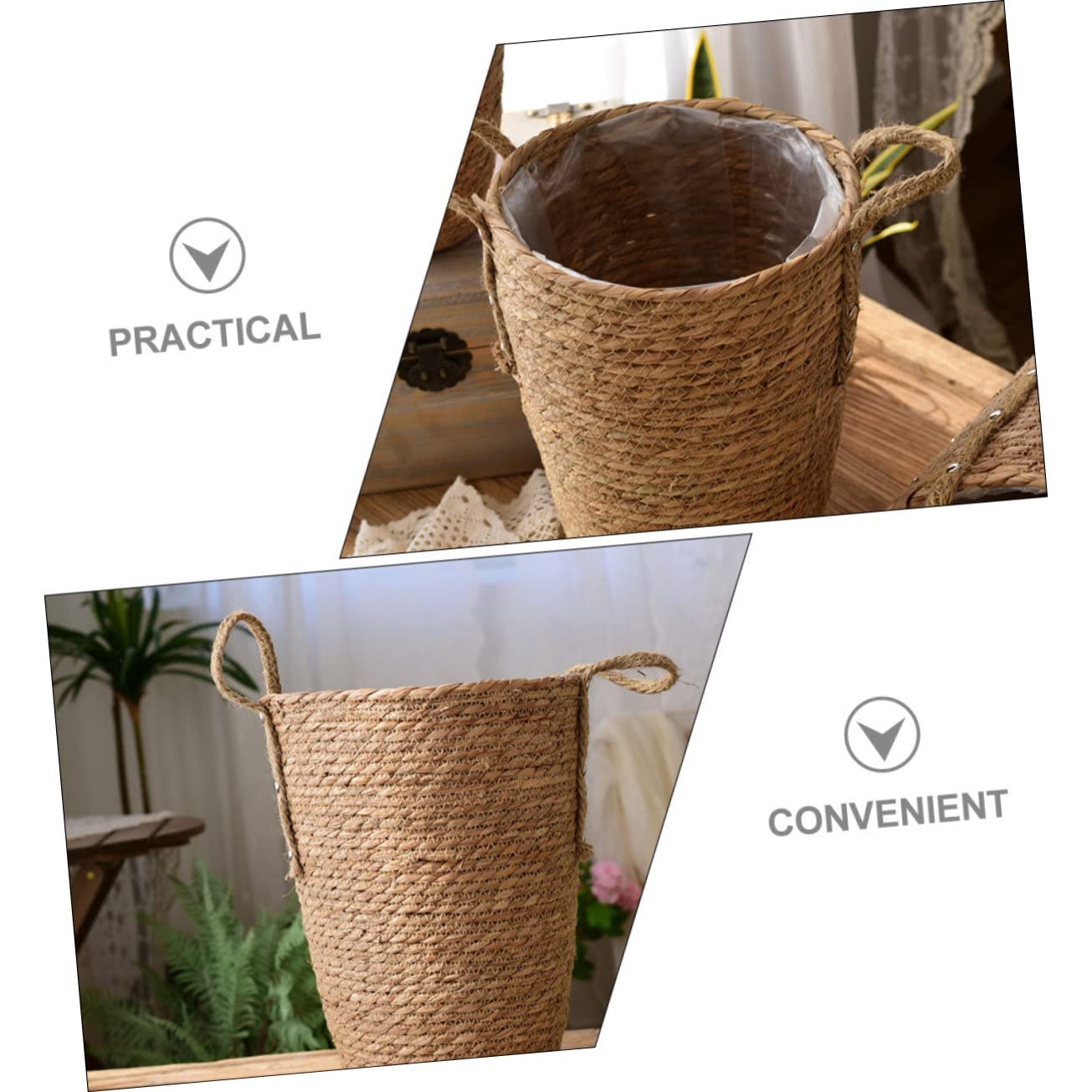 Sosoport Panier à Plantes Tressé Fait Main en Paille, Décoratif et Rustique