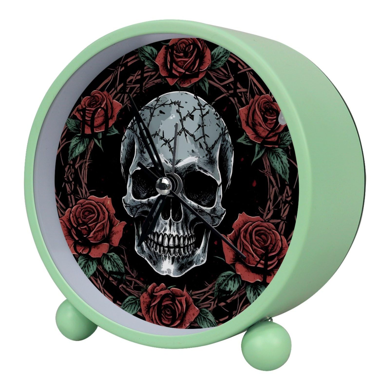 etoenbrc 10.9" Alarm Clock for Kids,Small Battery Operated Clock, Slient Plastic Table Clock for Living Room Decor,Bedroom,Office, Gothic Skull and Rose