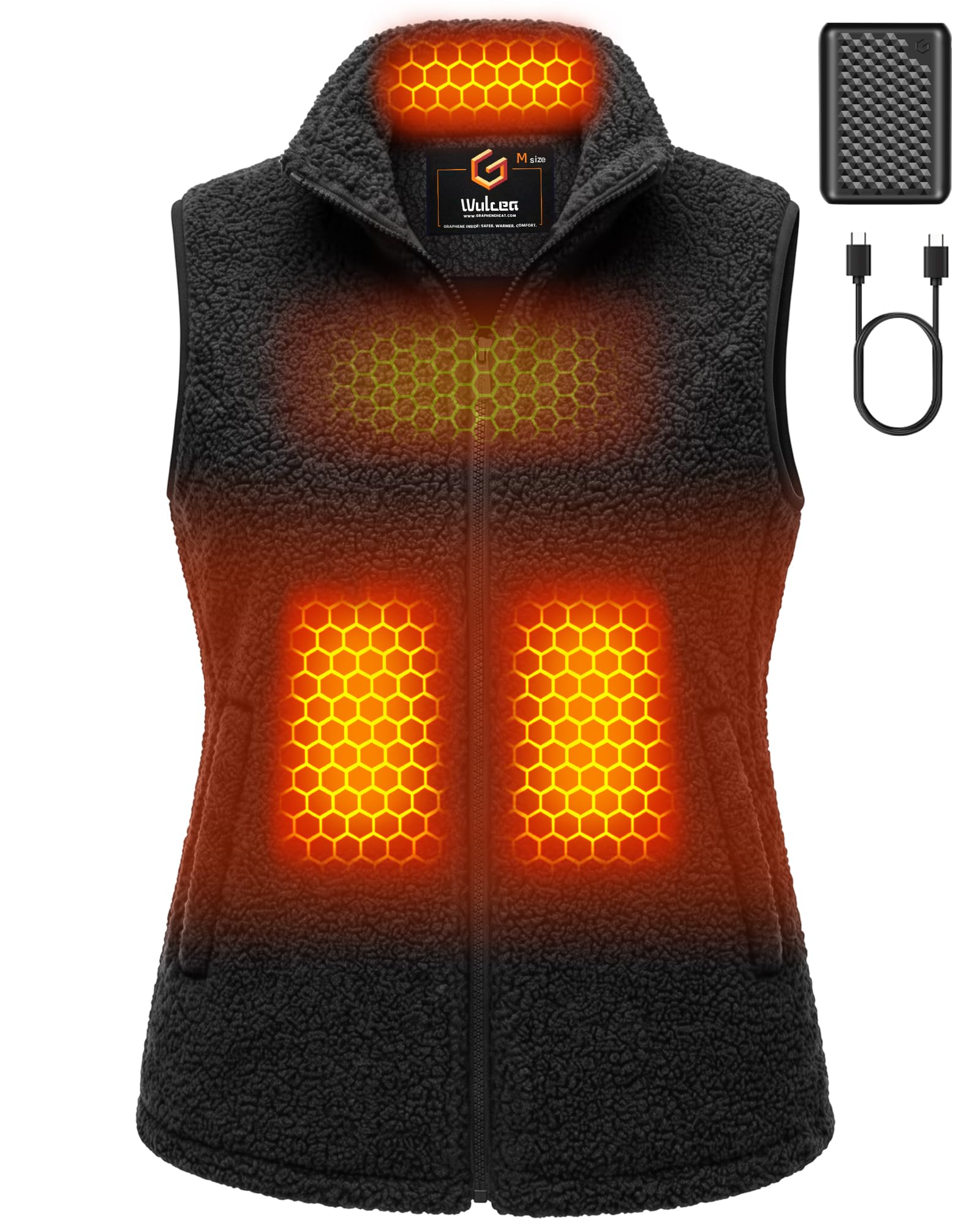 Graphene Heated Vest for Women Sherpa Fleece Sleeveless 7.4V Battery Fast Heating Warm Casual Outdoor Winter Cozy Soft
