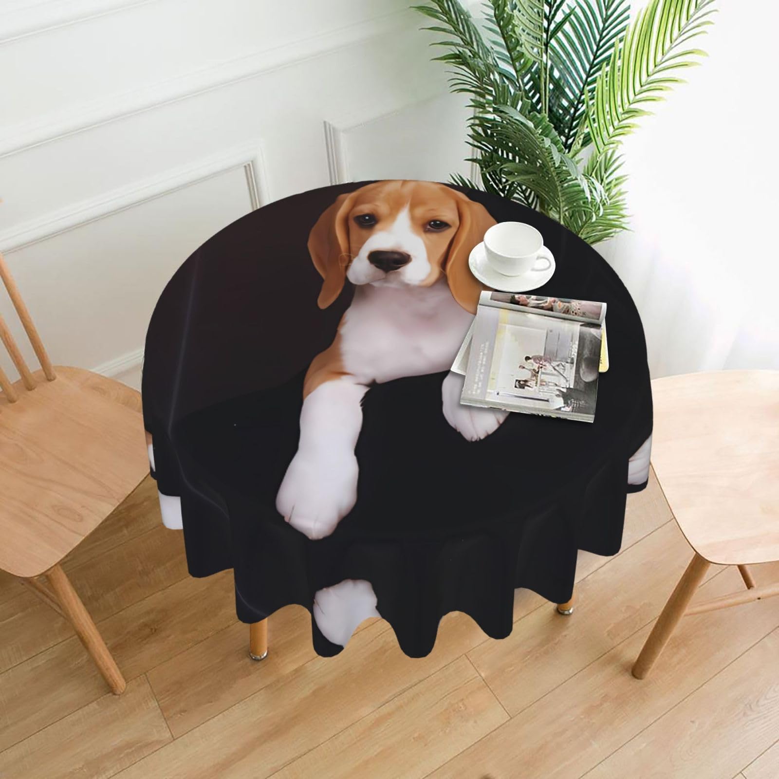ZHAOUR Ovely Pet Dog Beagle Print Round Washable Tablecloth – Table Cover