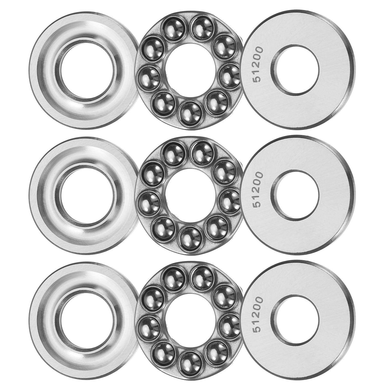 3 Set 51200 Thrust Ball Bearings 10 x 26 x 11mm Plane Axial Ball Bearing Single Row Roller, Chrome Steel (ABEC3)