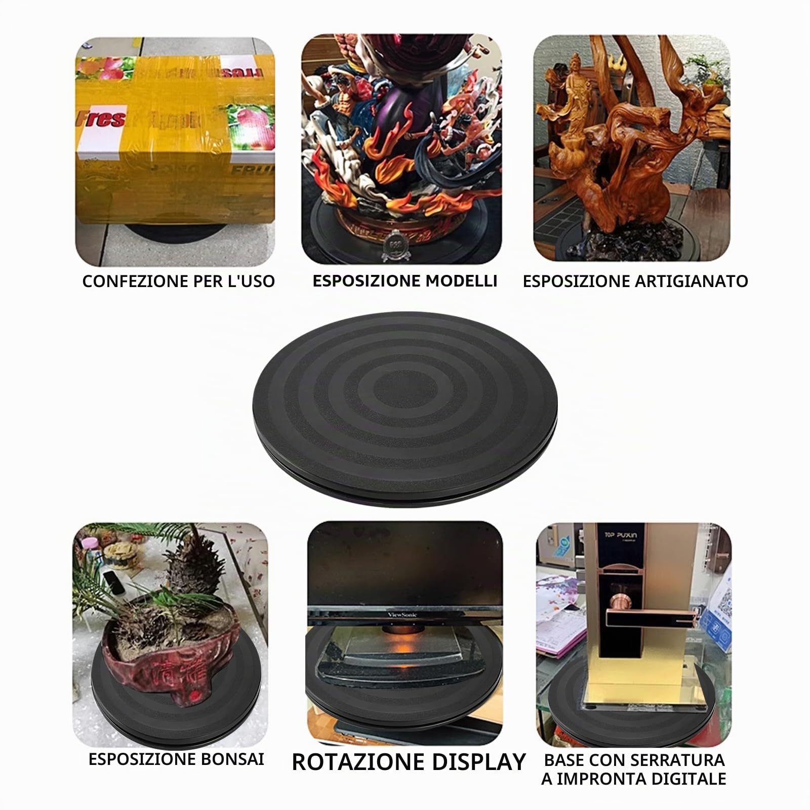 Base Girevole per TV,Supporto Girevole di 360 ° con Cuscinetti a Sfera 20CM Multiuso Giradischi con Cuscinetti,Monitor, Altoparlanti, Artigianato - Capacità di Carico 15 kg, Design Antiscivolo, Nero