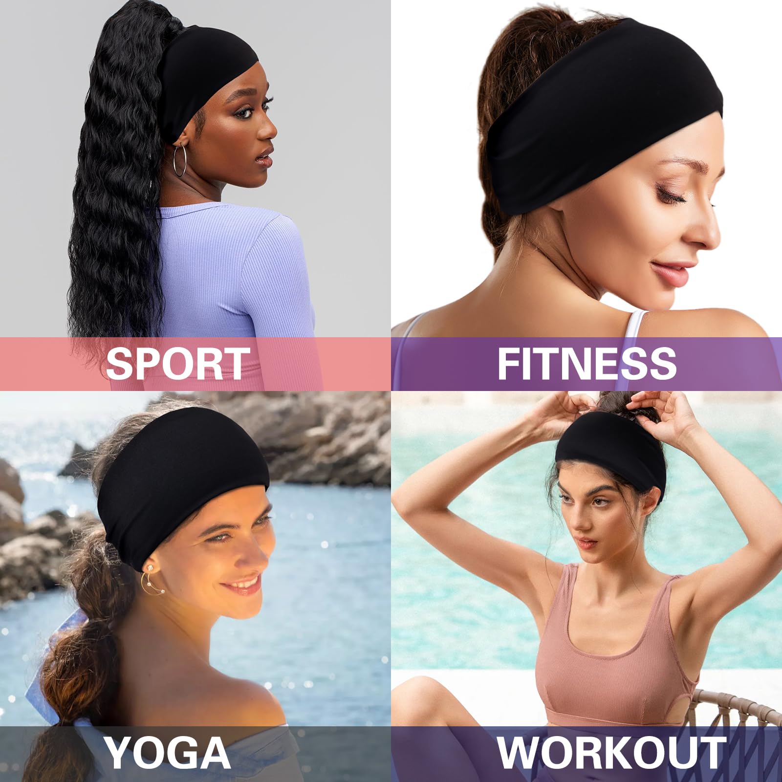 Diadema Mujer Pack De 4 Diademas De Plástico Negro Ancho (38mm) - Accesorio Para El Cabello Tipo Alicia Diadema Negra