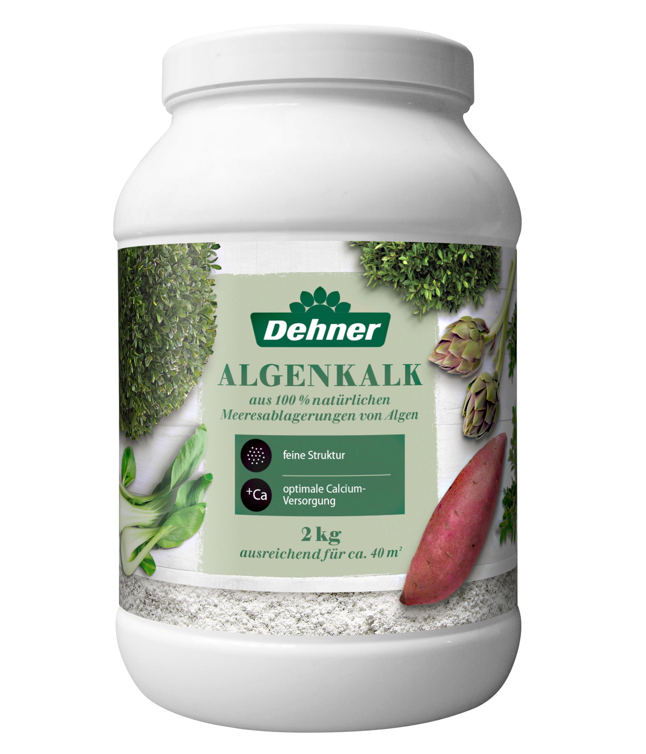 Dehner Algenkalk, hochwertiger Dünger zur Blattdüngung / Bodendüngung, aus 100 % natürlichen Meeresablagerungen, hoher Calciumgehalt, 2 kg, für ca. 40 qm, bunt
