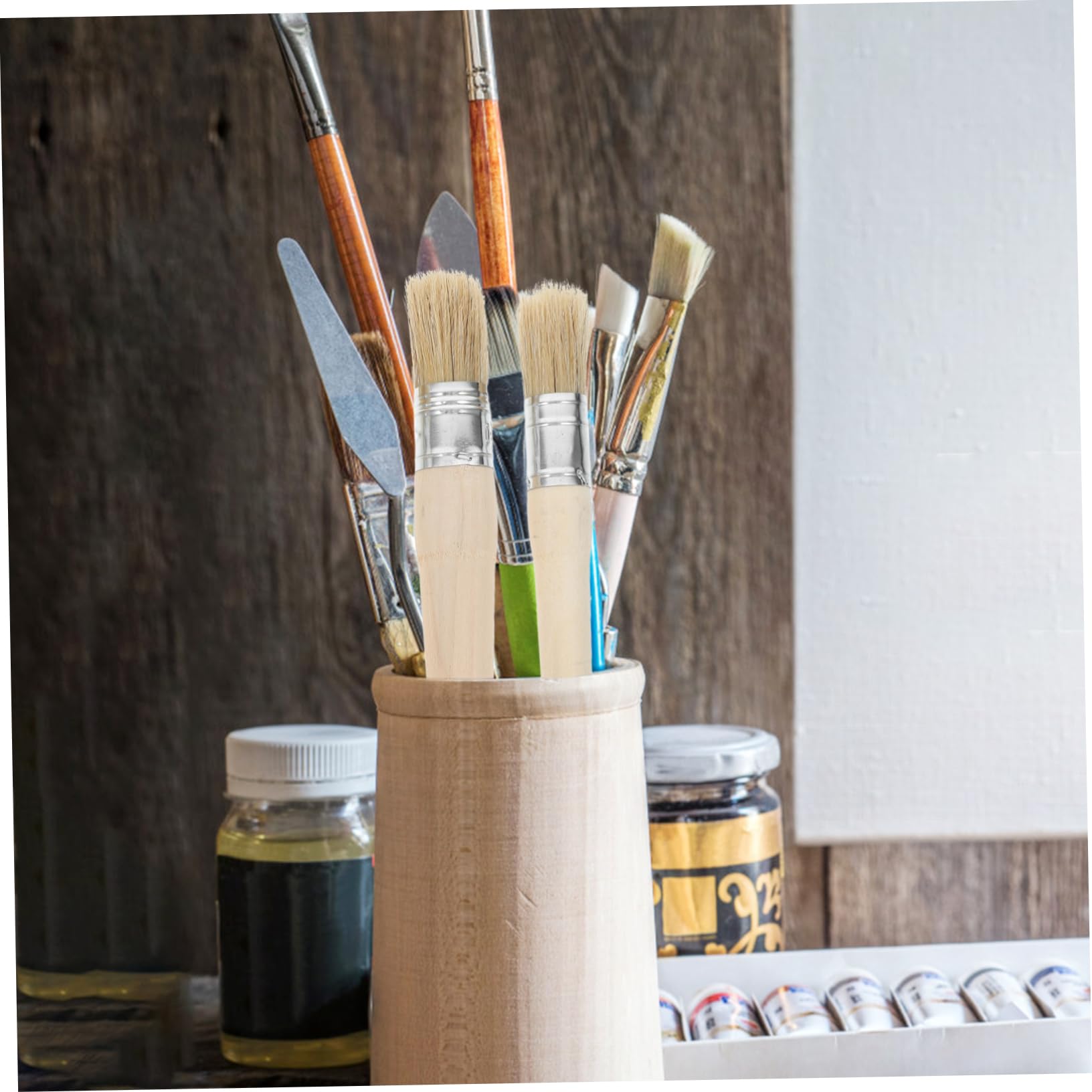Hemobllo Set di 5 Pennelli Rotondi per Pittura Manico in Legno e Setole, per Progetti DIY e Finiture su Mobili
