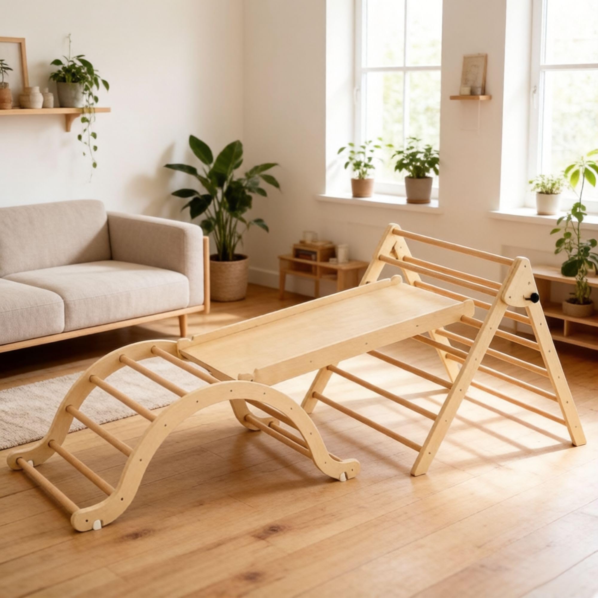 Giant bean Montessori Klettergerüst Vielseitiges Indoor-Klettergerüst 7-in-1 aus Holz – fördert Motorik & Spielspaß für Kinder ab 1 Jahr Kinder Klettergerüst (L)