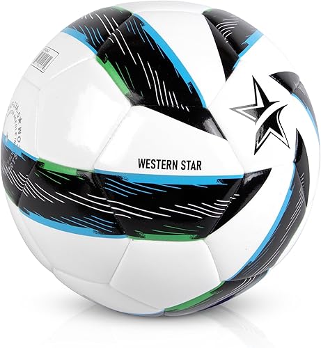 Western Star Soccer Ball Size 4 & Size 5 - Official Match Weight - 5 Colors - Youth & Adult Soccer Players - Thermo Bonded Hybrid Balls - Reinforced