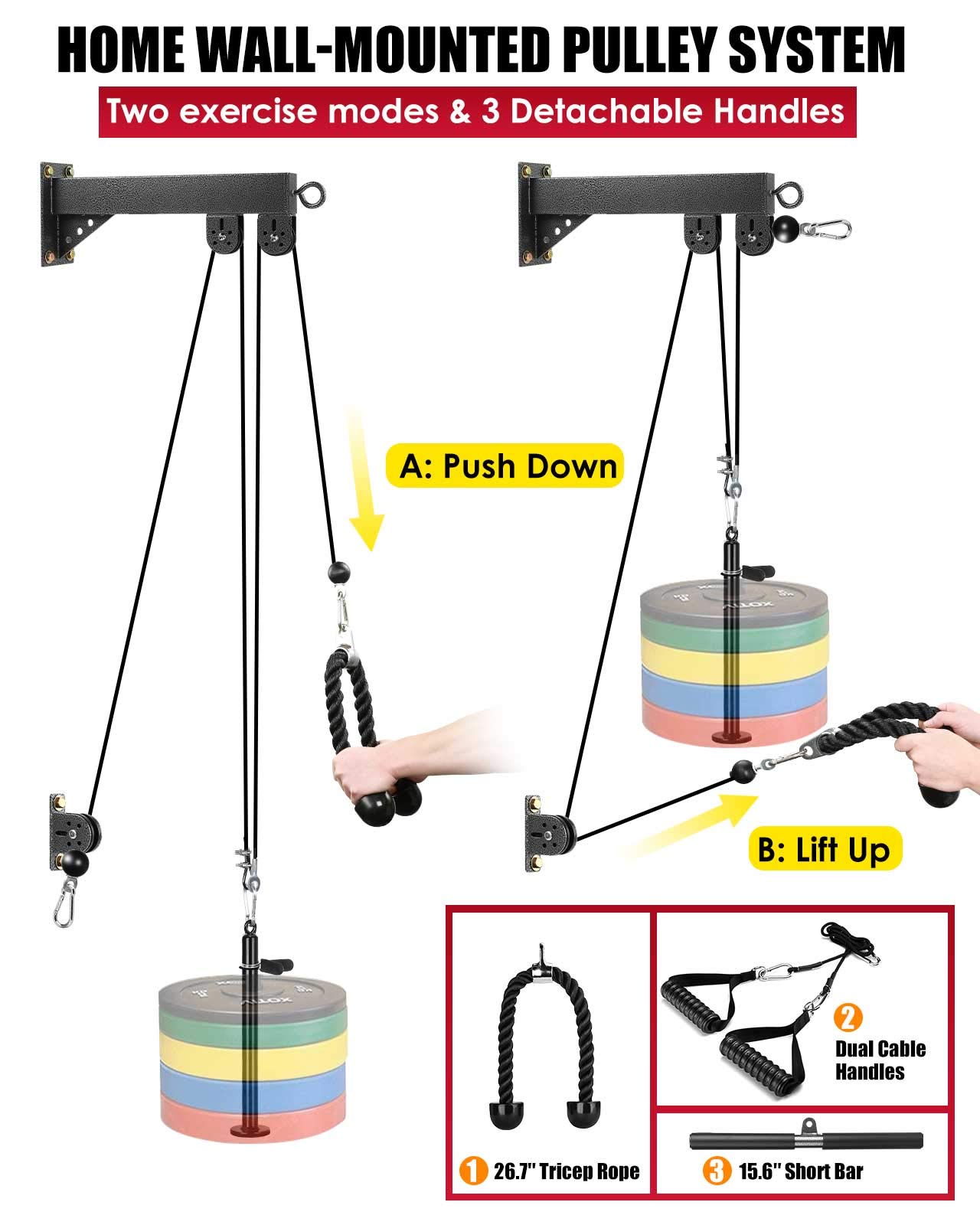 Fitness Lat and Lift Pulley System Gym, Lat Pulldown Bar Cable Pulley
