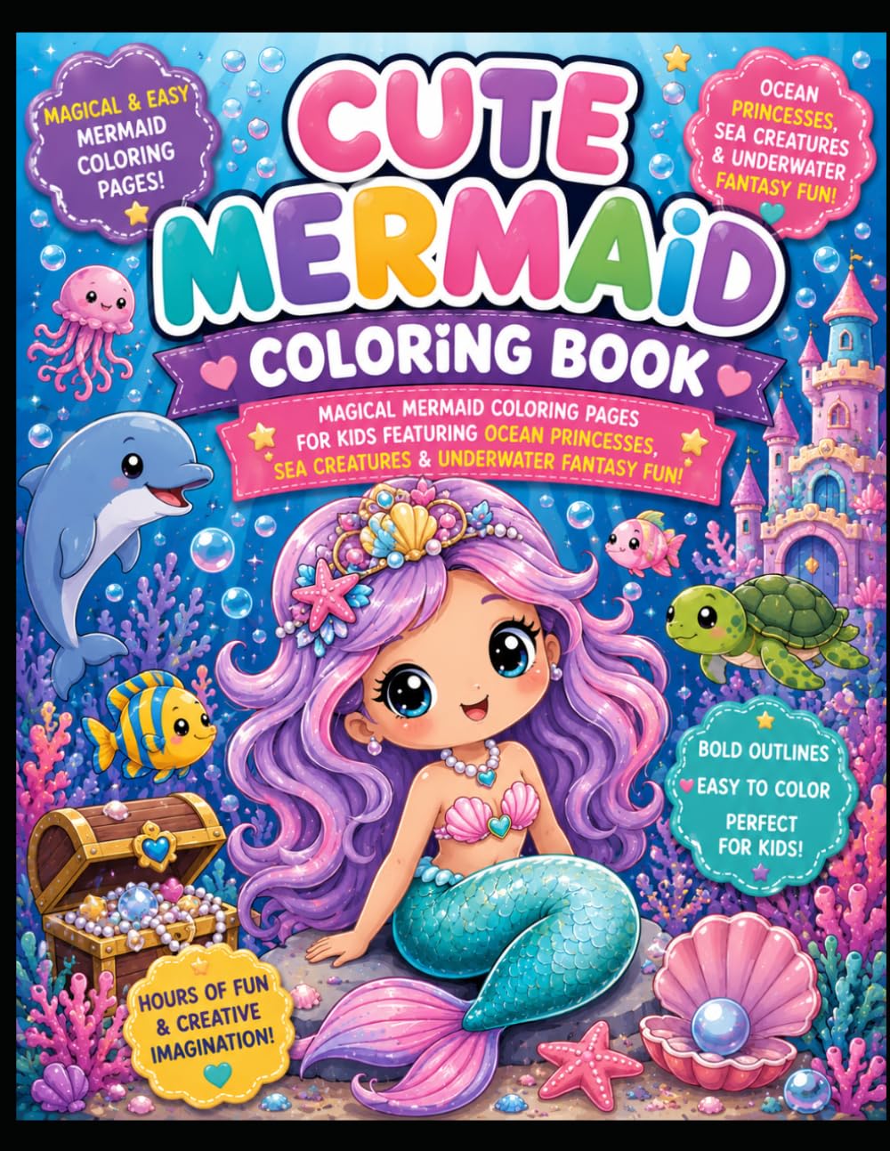Cute Mermaid Coloring Book: Magical Mermaid Coloring Pages for Kids Featuring Ocean Princesses, Sea Creatures & Underwater Fantasy Fun: Magical ... Sea Creatures & Underwater Fantasy Fun