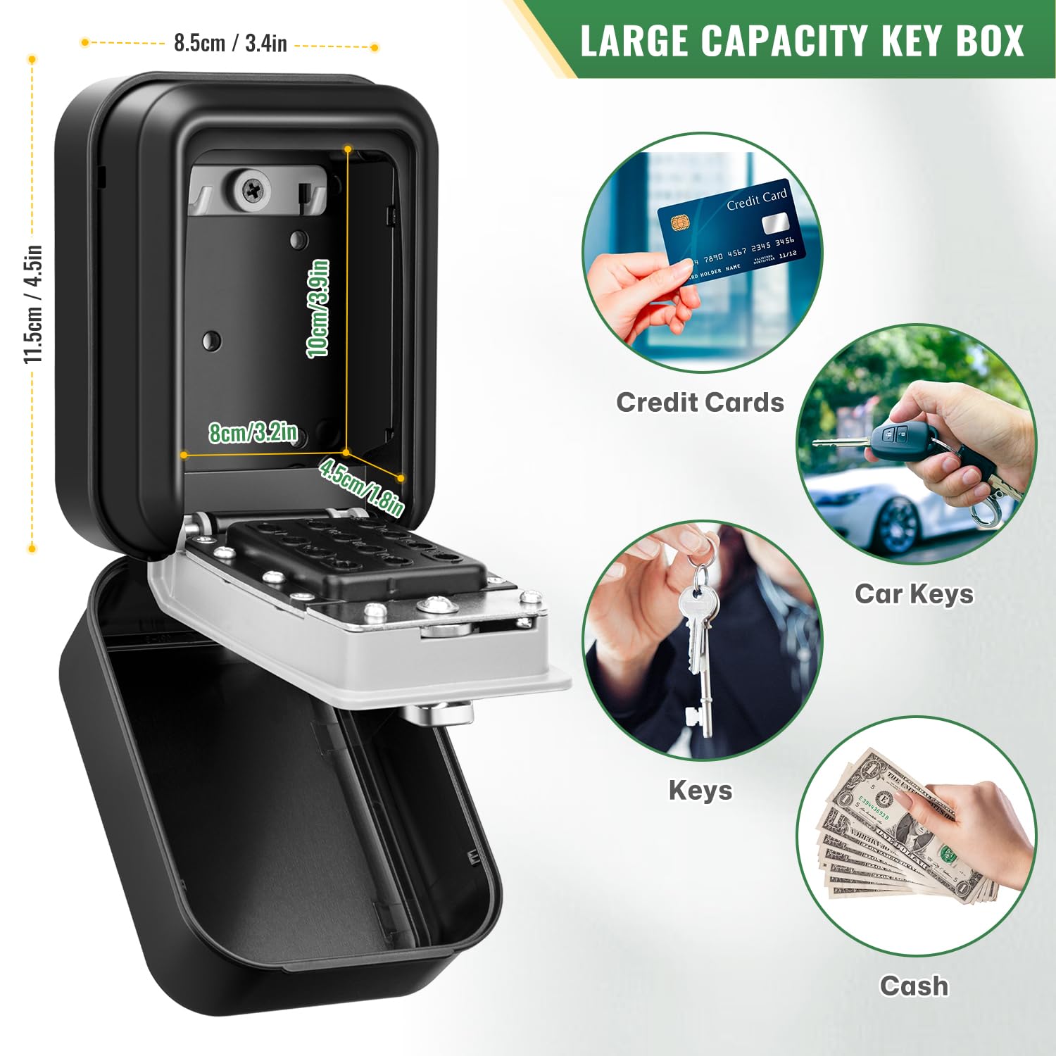 Grande Caja de Seguridad para Llaves con Codigo, Exterior Impermeable Caja Guarda Llaves Pared Caja Llaves Combinacion Interior Caja Fuerte para Llave para Hogar Garaje Fábrica Escuela