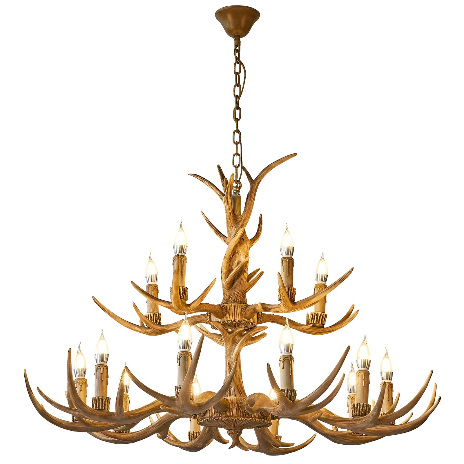 FYZDLAOR Deer Antler Chandeliers Large Triple Tier Resin Faux Deer Horn Rustic Chandelier Lighting Fixtures for High Ceiling in Two Story Foyers Or Grand Stairwells