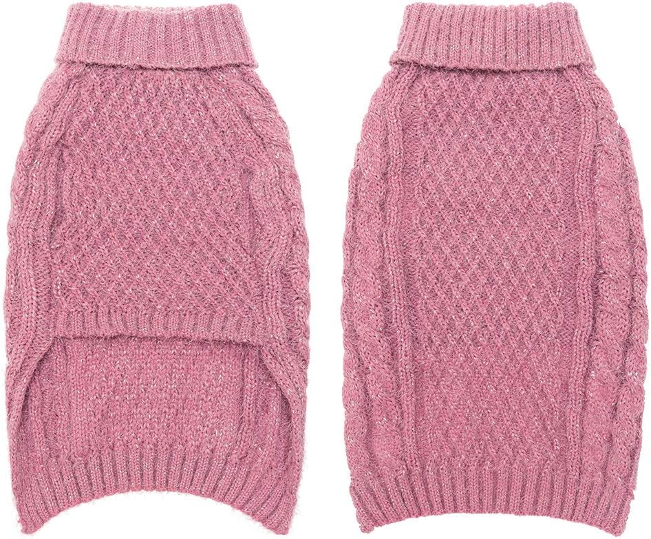 SCIROKKO Turtleneck Small Dog Sweater - Classic Cable Knit Winter Coat Dog Cold Weather Clothes for Small Dogs Puppy