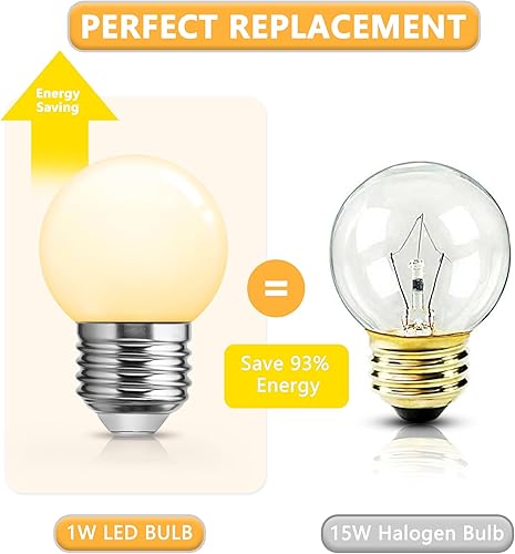 Miniatura 20 de Flaspar Bombilla LED nocturna, bombillas LED pequeñas equivalentes a 15 W, base de tornillo mediana E26, para baño, tocador, porche, exteriores