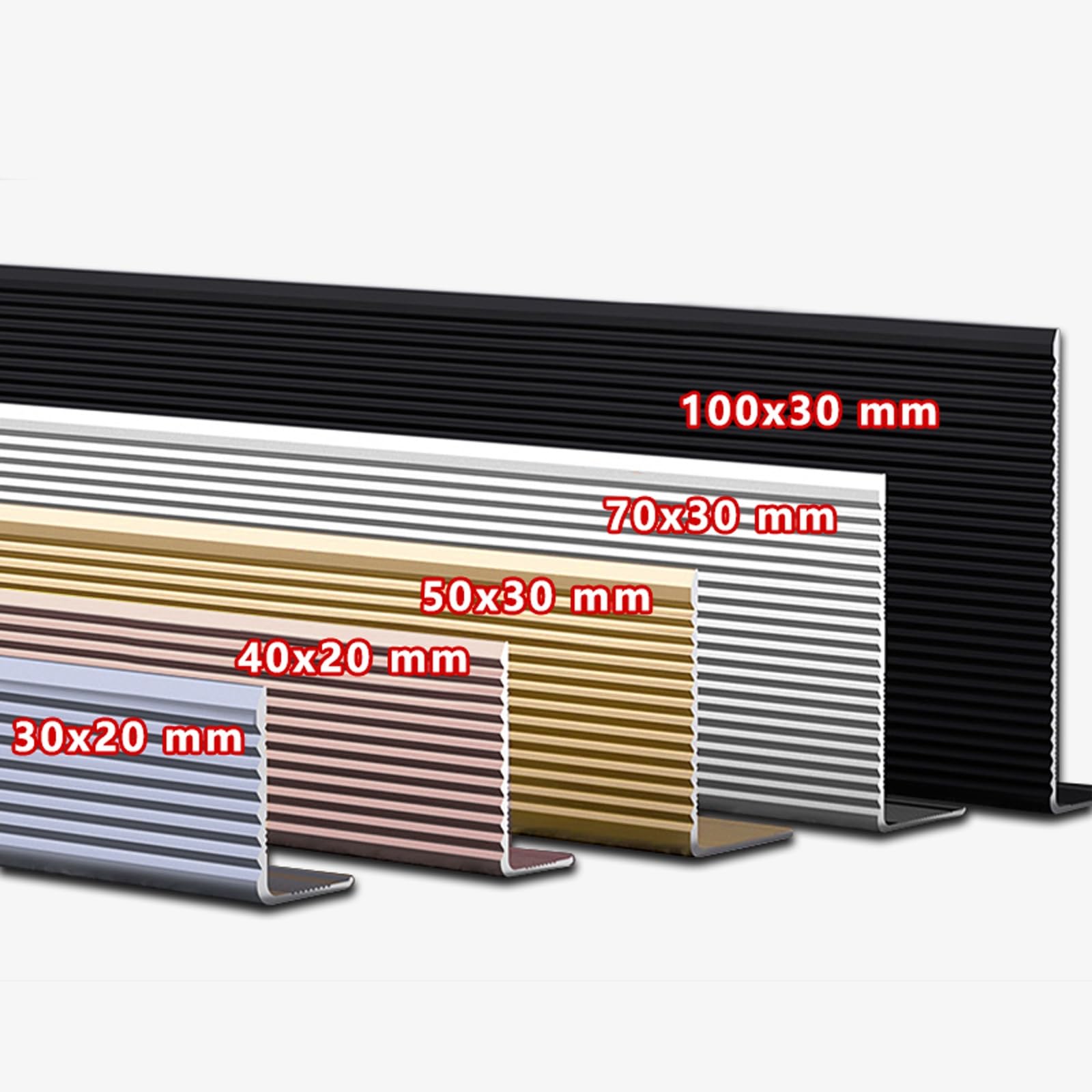 Grau Treppenrand Nase Trim -L-Form Aluminium Treppe Schritt Laufstufen 90cm，mit Anti-Rutschstreifen,Erheben Sie Ihr Wohnzimmer Treppe Design(Gold,90cm L 100mm*30mm)