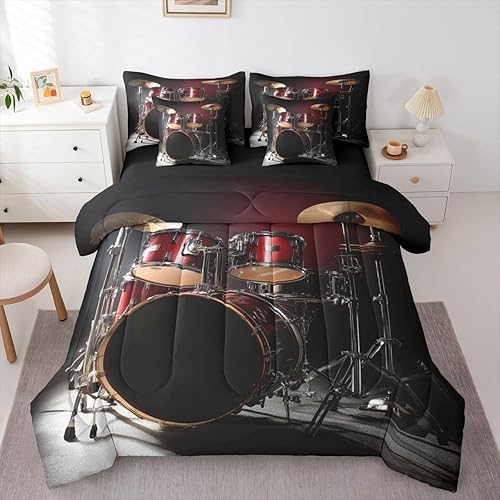 Miniatura 9 de Erosebridal Juego de edredón de 7 piezas con notas musicales de tamaño King, diseño de música giratoria retro, sábanas y fundas de almohada, estilo