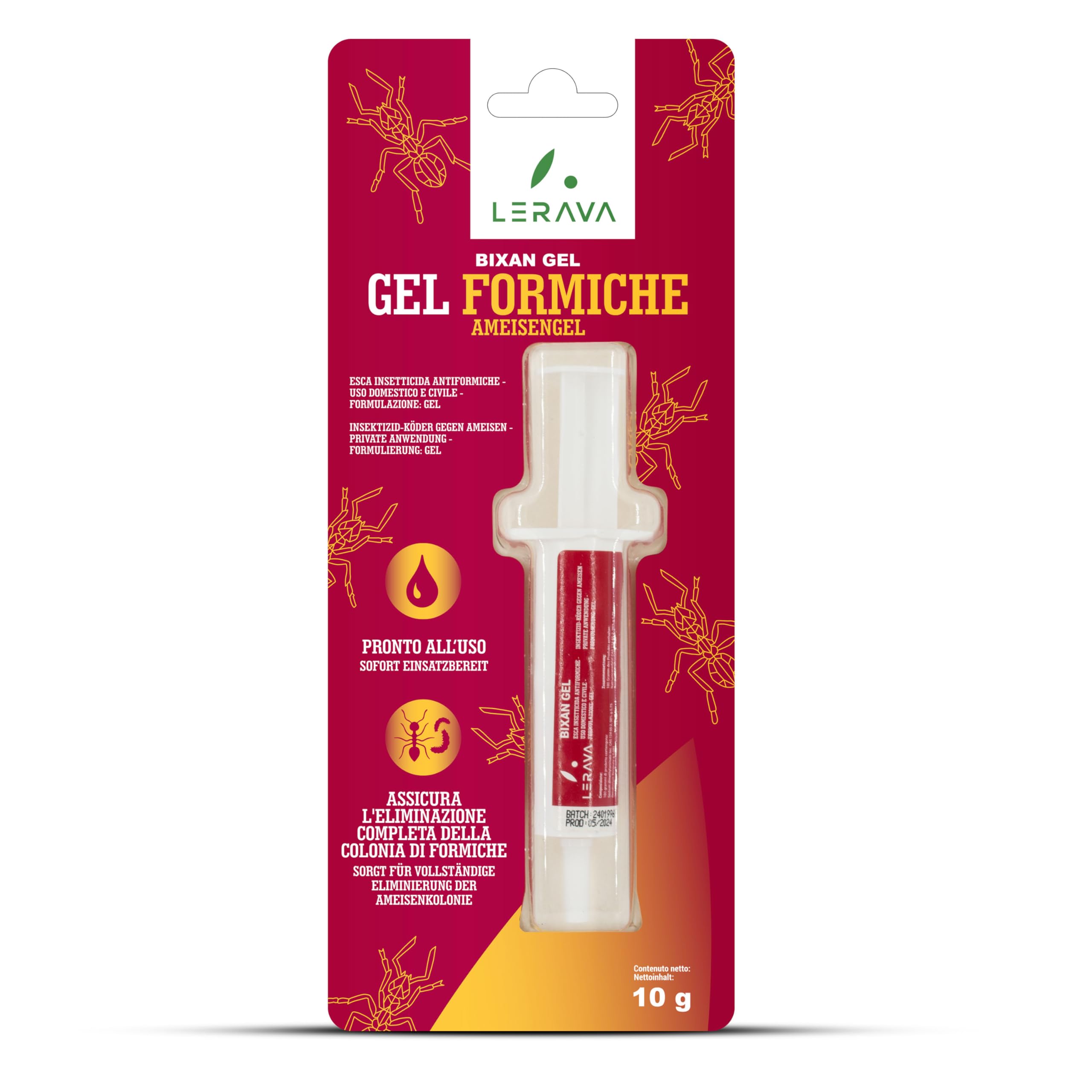 LERAVA Gel Insetticida Formiche 10 g - Esca Potente per Eliminare Colonie - Anti Formiche