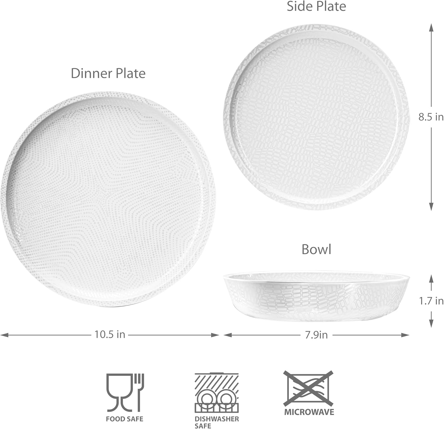 bzyoo 12 Piece Melamine Dinnerware Set - Durable, Dishwasher Safe White Plates and Bowls - for Casual Dining, Parties Dish Set, White Mono Collection