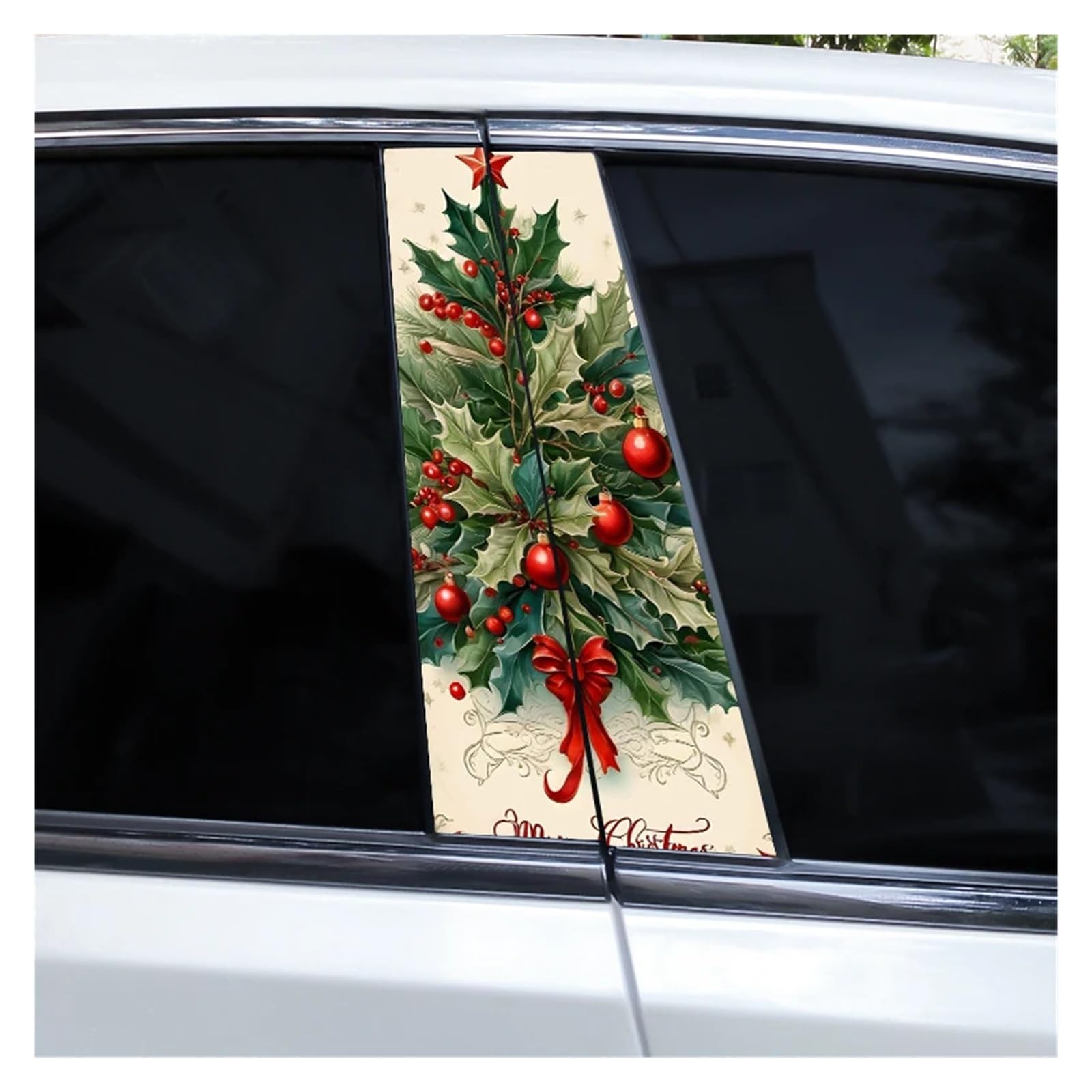 Car Side Decals 2pcs Christmas Bow Cedar Blue Butterfly Gift Tree Car Doorpost Vinyl Decal Sunscreen Self-Adhesive B-Pillar Stickers(Style A)