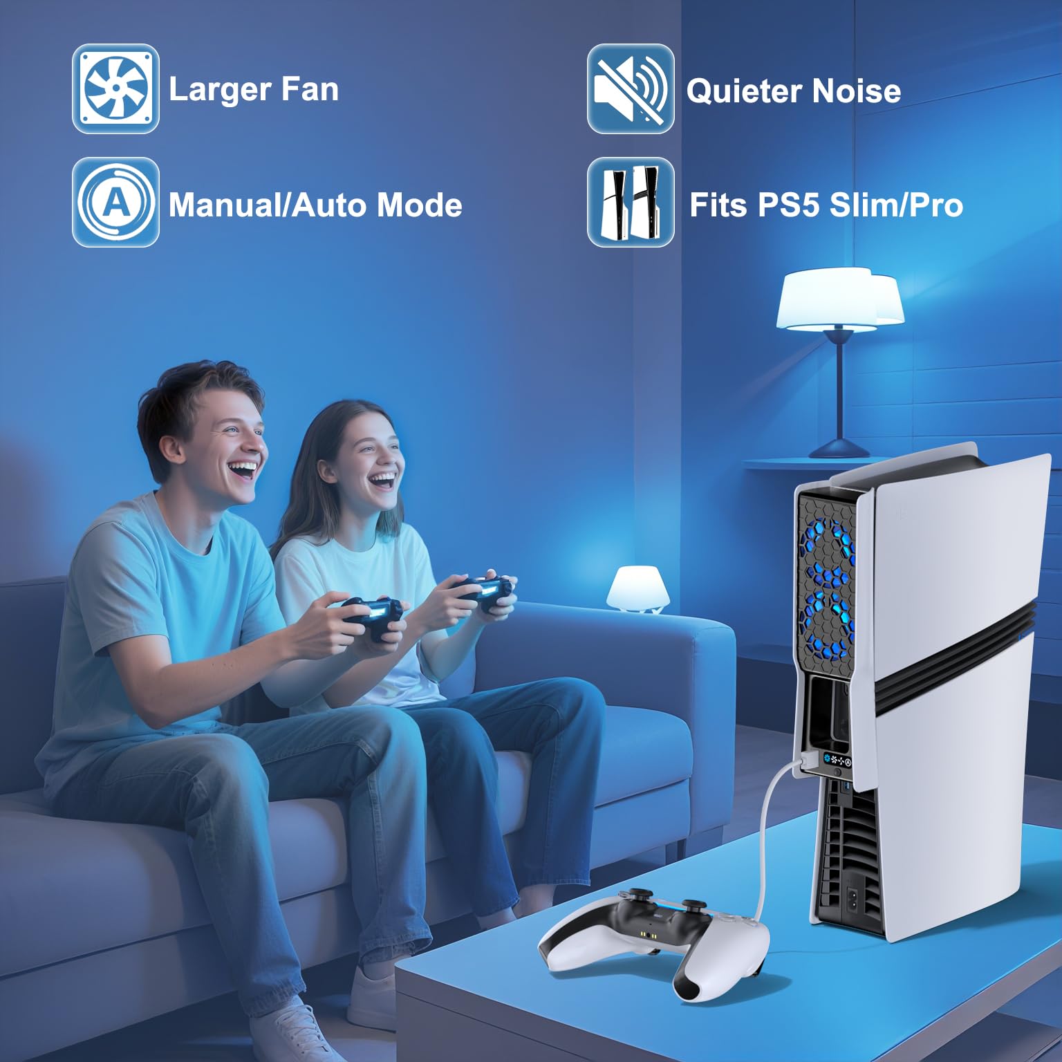 Ventilador de Refrigeracion para PS5 Slim/Pro, Ventilador para PS5 Pro 3 Velocidades, Refrigerador PS5 Ventilación Grande y Silencioso, Refrigeración para Playstation 5 Slim/Pro Disc & Digital, Blanco