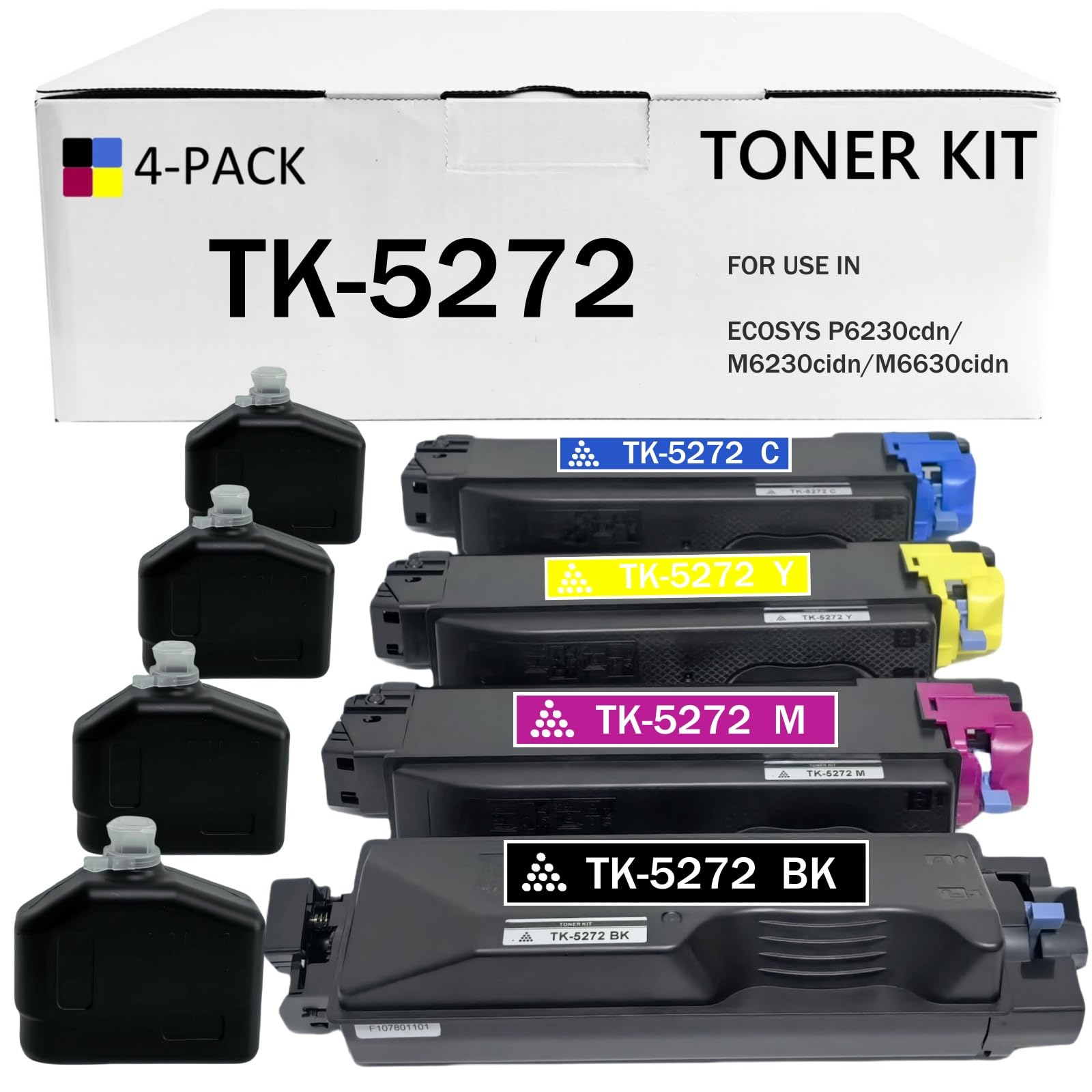 TK5272 Compatible Kyocera M6630cidn Toner for Kyocera ECOSYS P6230cdn/M6630cidn/M6230cidn Compatible Kyocera TK-5272 TK5272K TK5272C TK5272M TK5272Y (4 Pack, BK/C/M/Y)