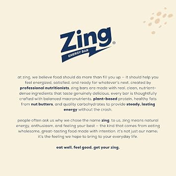 Zing Peanut Butter Chocolate Chip Vegan Protein Bars, Gluten Free with High Protein, High Fiber, Dairy Free Nutrition Bars, Plant Based Protein, Kosher, Low Sugar, No Sugar Alcohols - 12 count