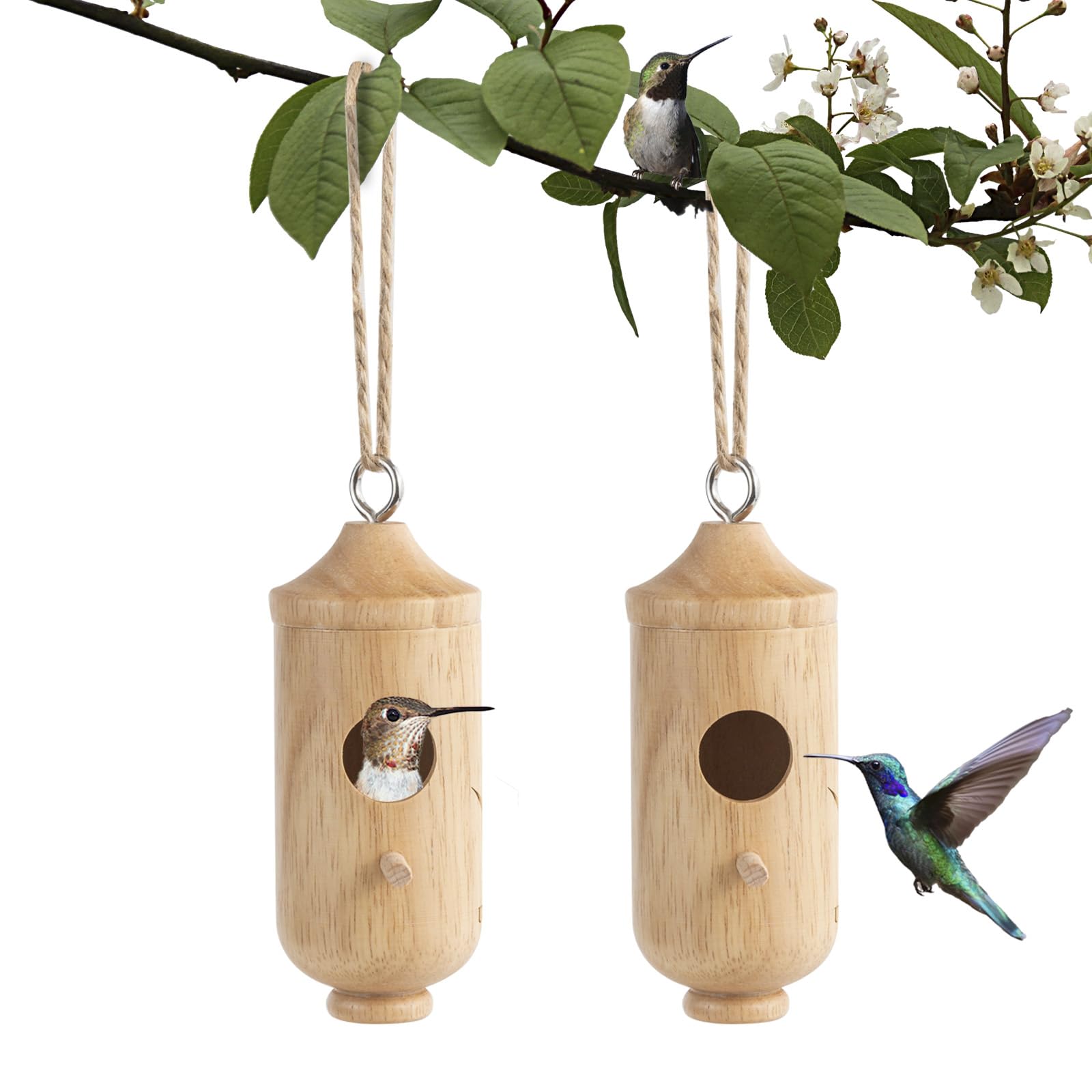 Hummingbird House - Natural Wooden Hummingbird Nesting Houses for Gardening Gifts Home Decoration (Modern)
