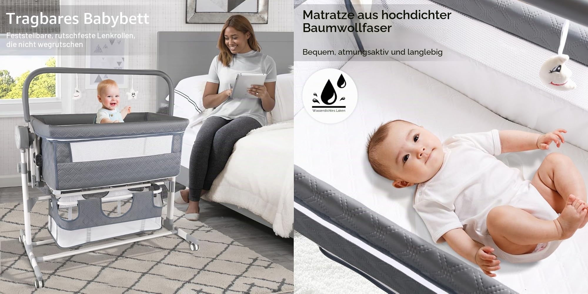 Magic ZC Elektrische Bluetooth Intelligent Beistellbett Baby mit Rollen, Faltbar Co-Sleeping Babybett, Fernbedienung und 5-schwankende Zahnräder, Stubenwagen Kleinkind Wiege mit Musik (608 Khaki)