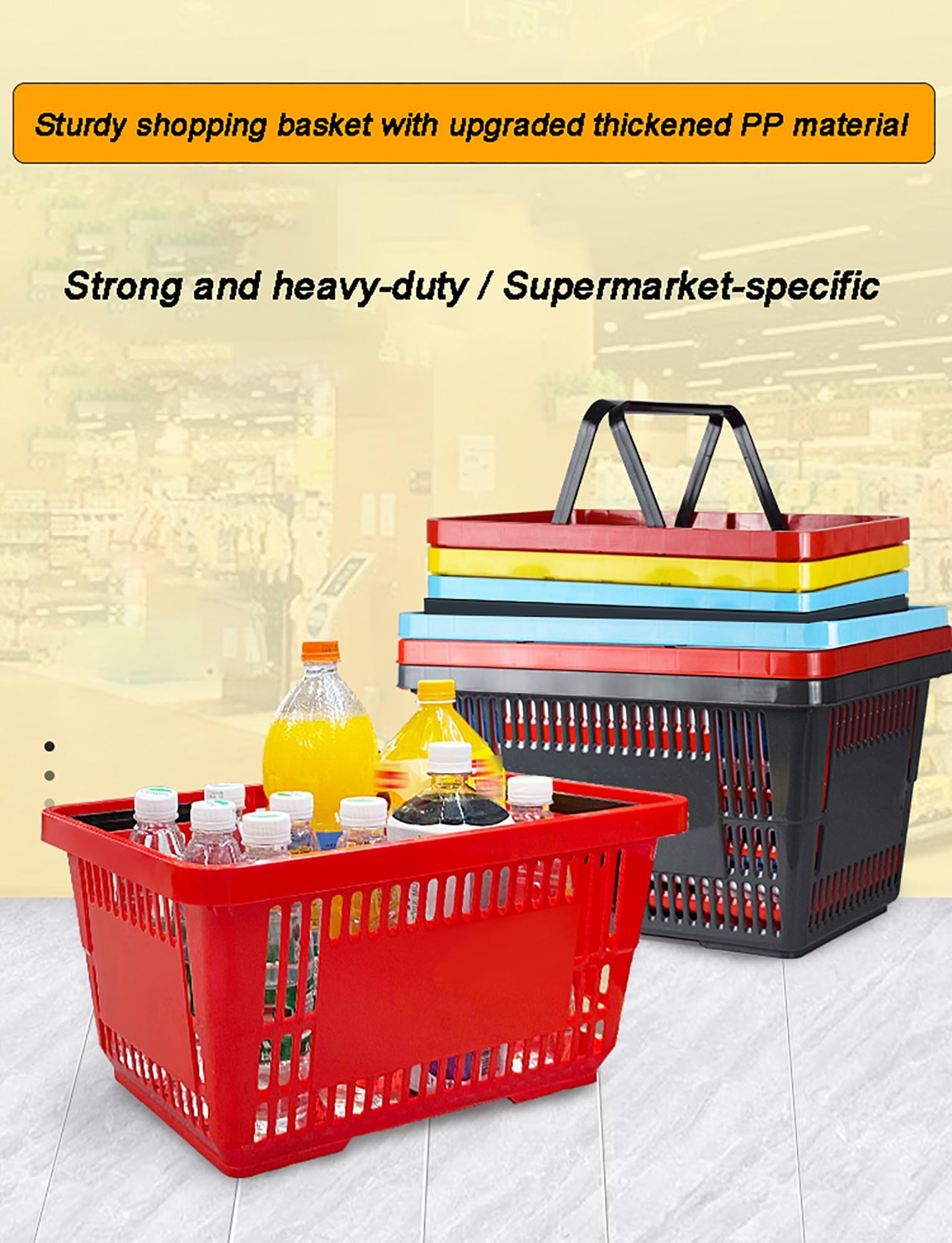 Kosze na zakupy z uchwytami, plastikowy koszyk na zakupy, przenośny kosz spożywczy do supermarketu, sklepu detalicznego, księgarni, pralni, 12 szt