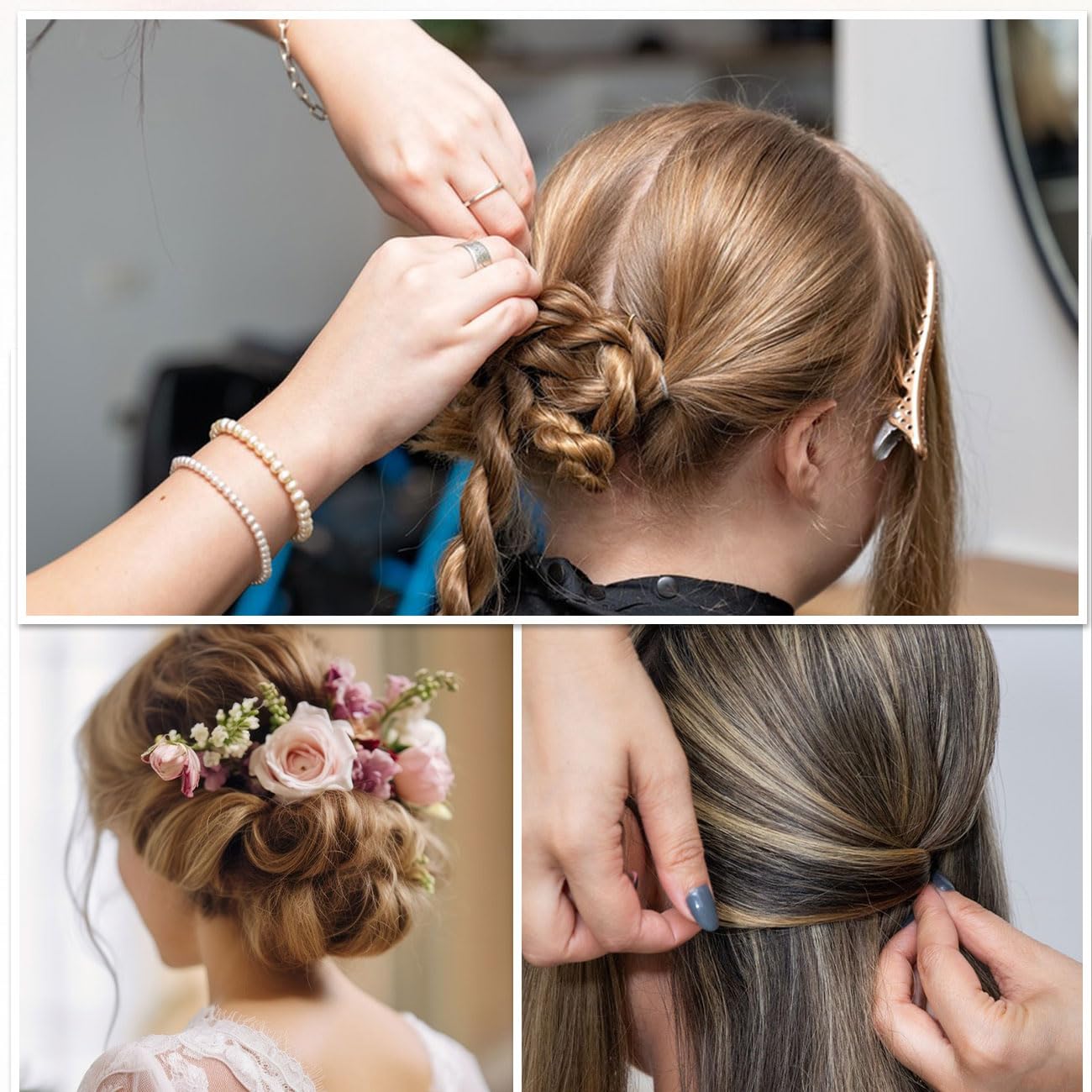 300 piezas de horquillas para mujer, horquillas metálicas, 5 cm, 6 cm, 7 cm, pinzas para moños, accesorios invisibles cabello, tiras transparentes cabello, con caja de almacenamiento, doradas — view 6