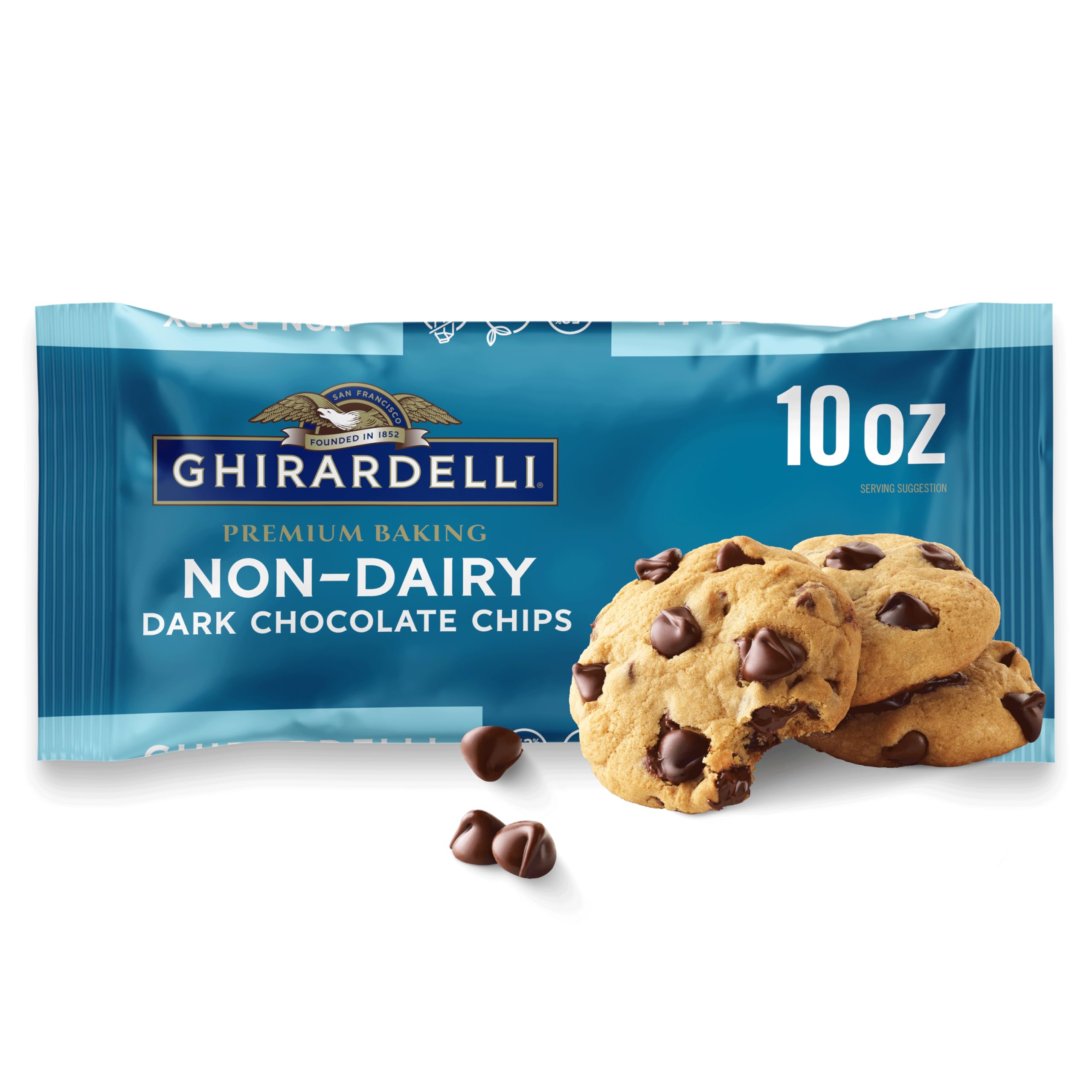 GHIRARDELLI Non-Dairy Dark Chocolate Chips for Baking, Premium Baking Chips, 10 OZ Bag (6 bags)