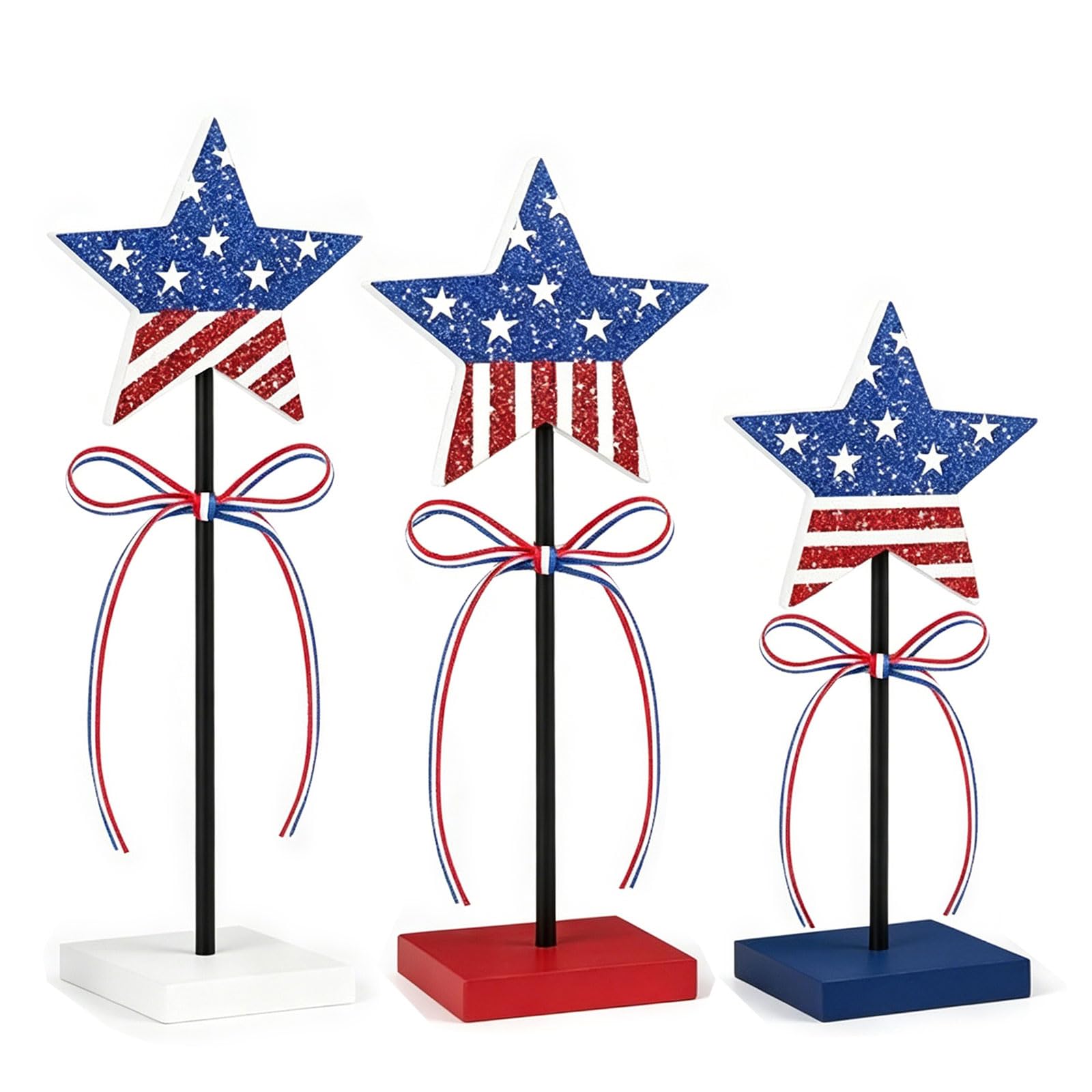hogtnd Traditional Wooden Display Tray with Stacked Patterns for Accents and Celebrations 4 July Patriotic Centerpiece