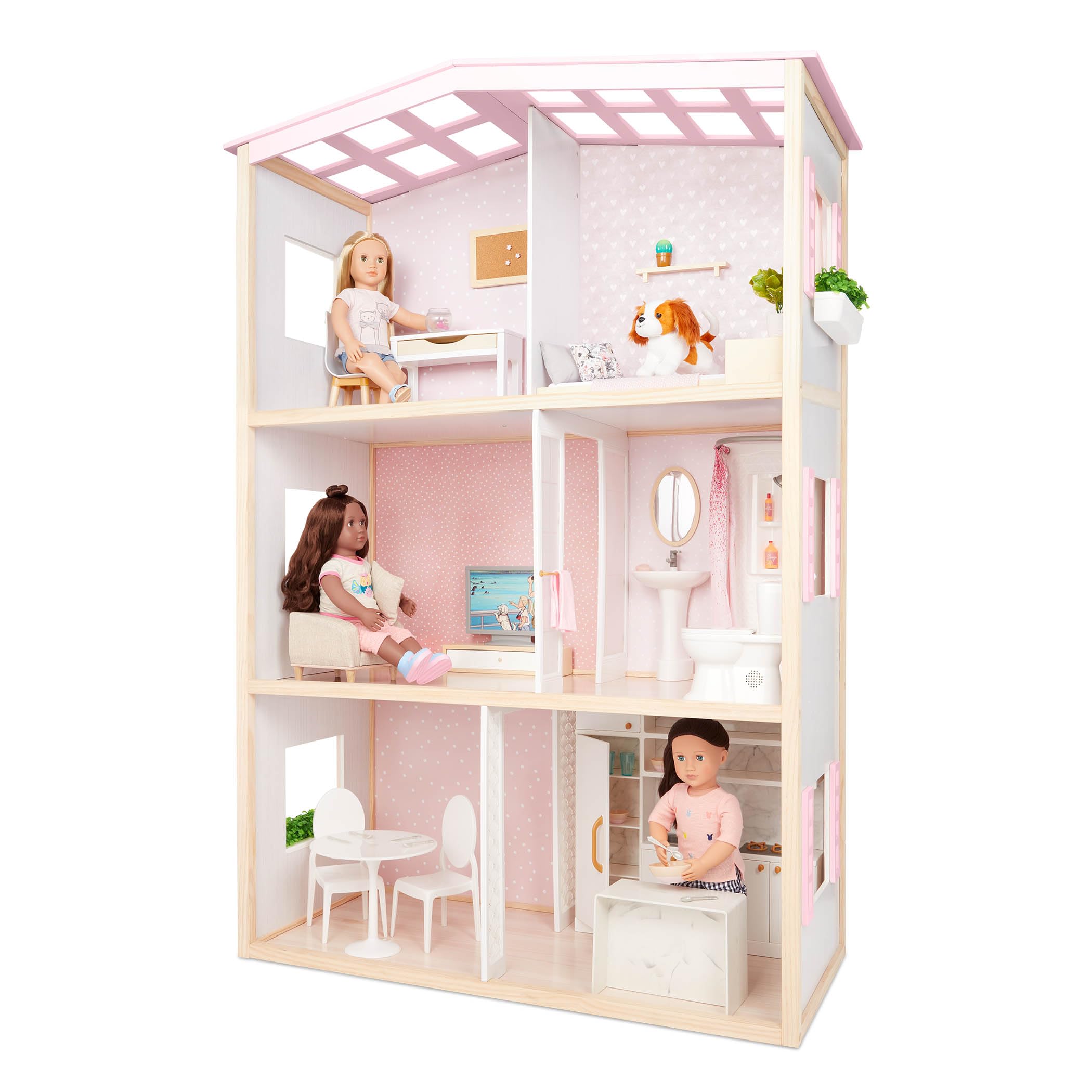 Our Generation Playset Dollhouse - 18-calowe akcesoria dla lalek - ruchome elementy mebli - sypialnia, kuchnia, łazienka i więcej - Pretend Play Toys for Kids Age 3 & Up - OG Sweet Home
