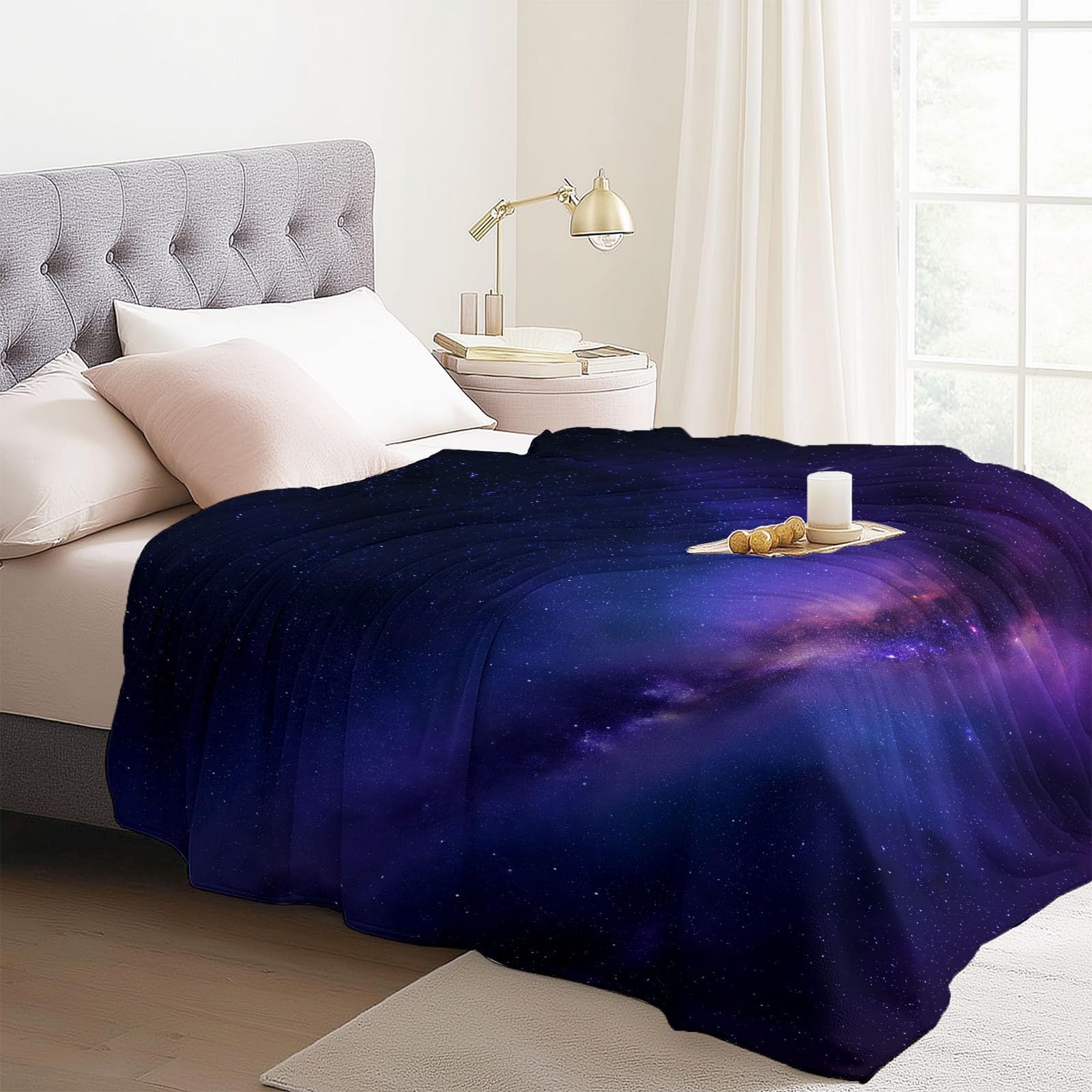Galaxis Koc polarowy, przytulny, mglisty, nocne niebo, wszechświat, super miękki, lekki koc na sofę, koc na porę roku, ciemnofioletowy, ciepły, pluszowy obrus na łóżko, kanapę, fotel, kemping, 200 x