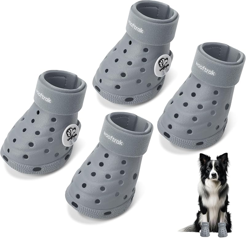 Botas para Cães com Solado EVA Antiderrapante, Impermeáveis e Respiráveis Wooftrak Cinza, Tamanho M (6,60 x 5,84 cm)